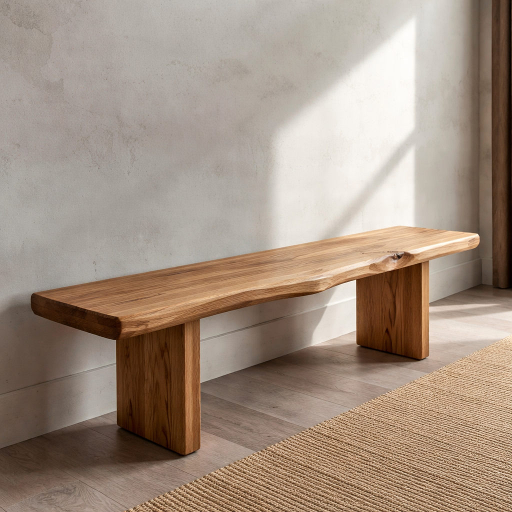 Solid Wood Live Edge Bench – Rustic Natural Wood Entryway Seating Bench