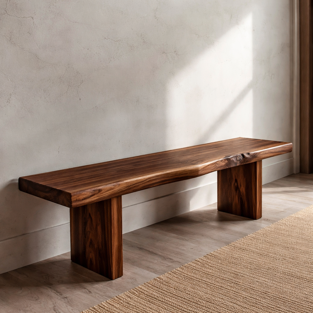 Solid Wood Live Edge Bench – Rustic Natural Wood Entryway Seating Bench