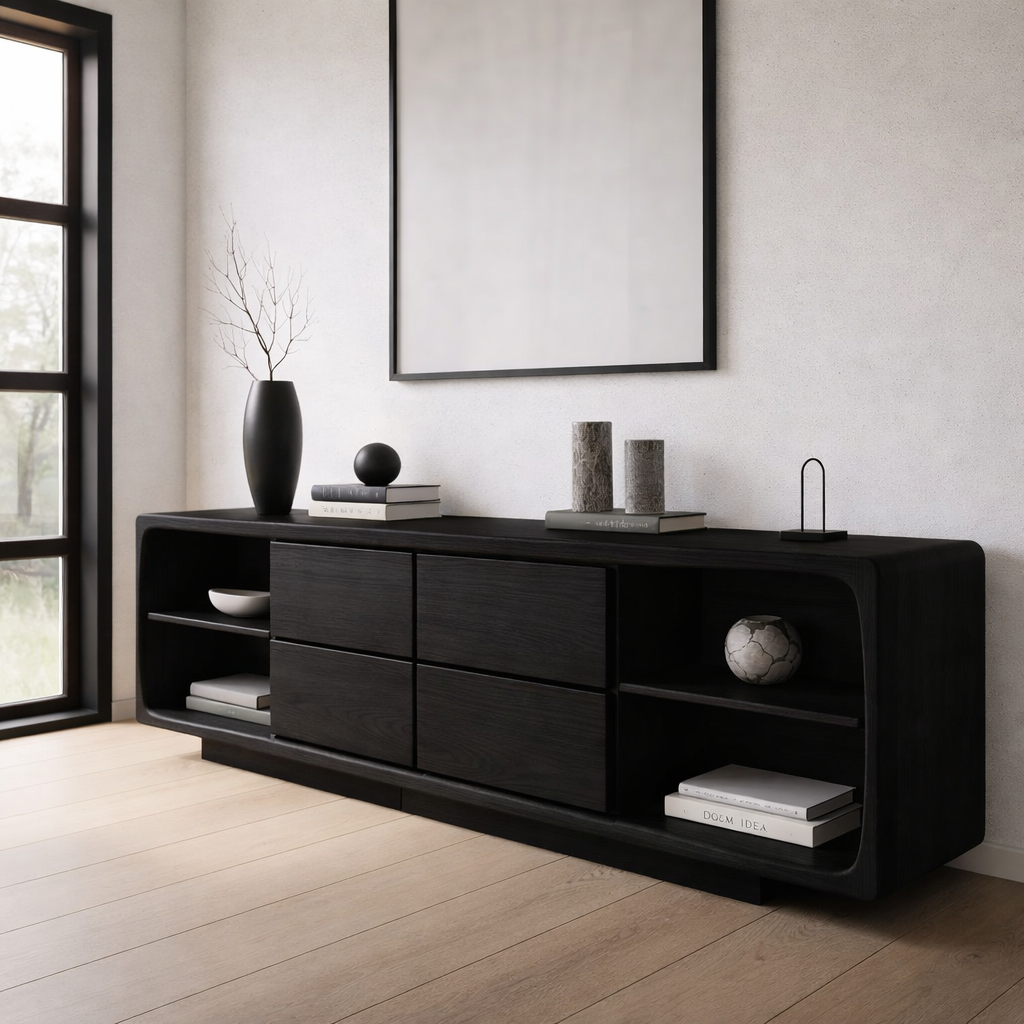 Solid Wood Console Table with Drawer Storage and Open Shelf Design for Modern Living Room