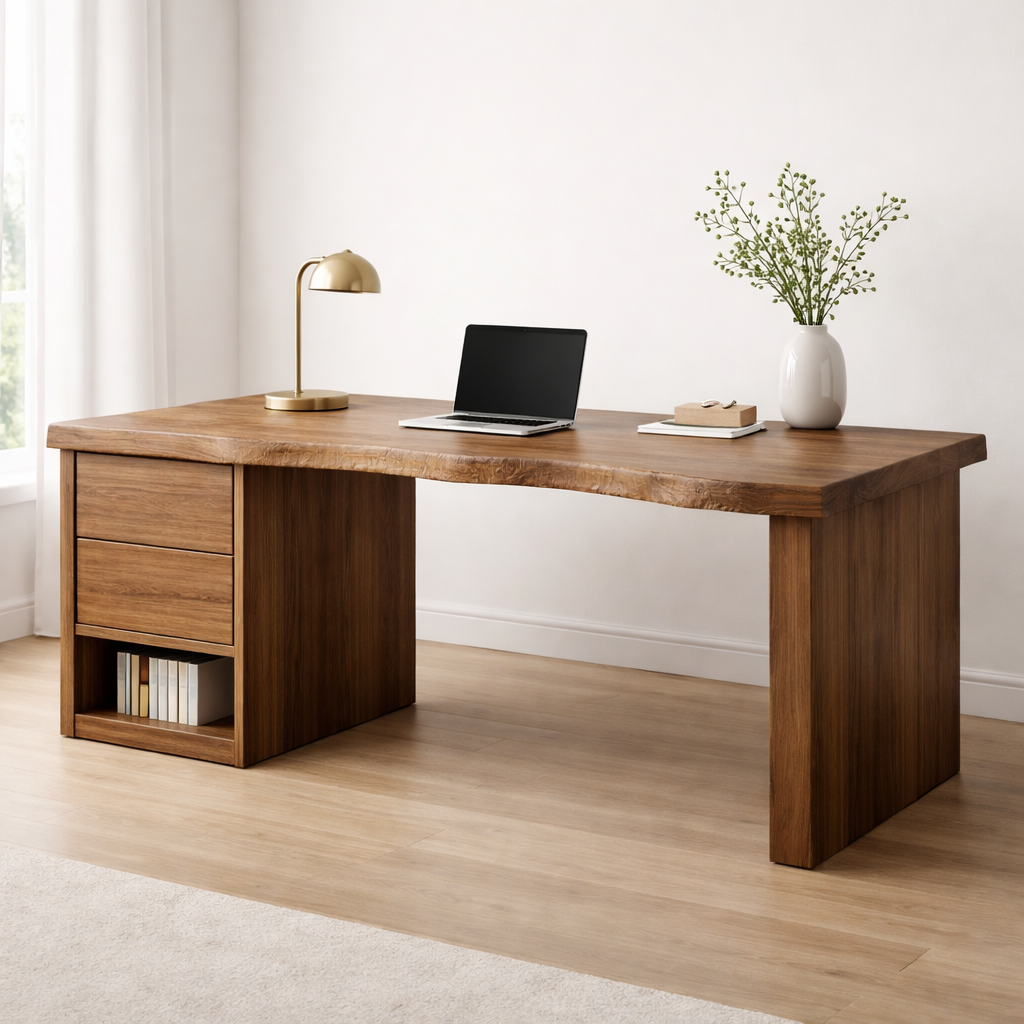 Handcrafted Solid Wood Desk with Live Edge and Drawer Storage