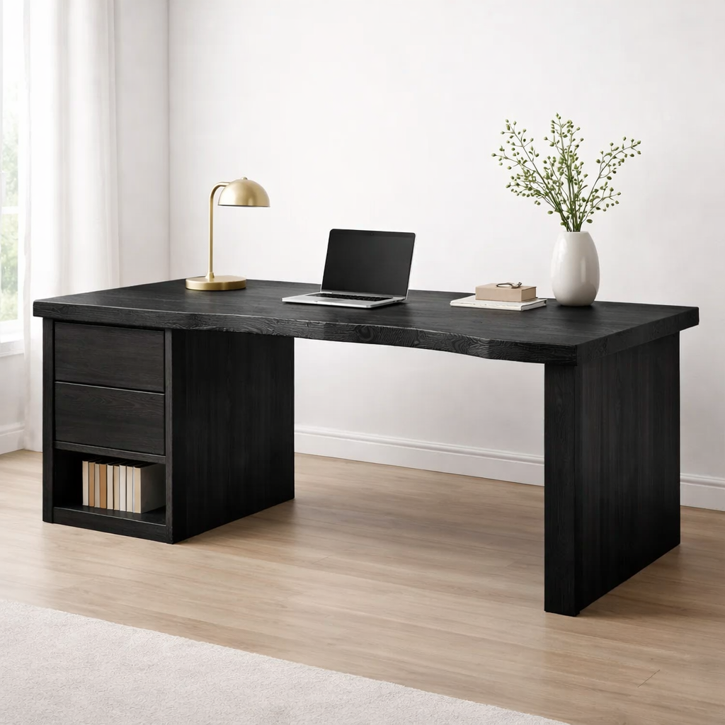 Handcrafted Solid Wood Desk with Live Edge and Drawer Storage