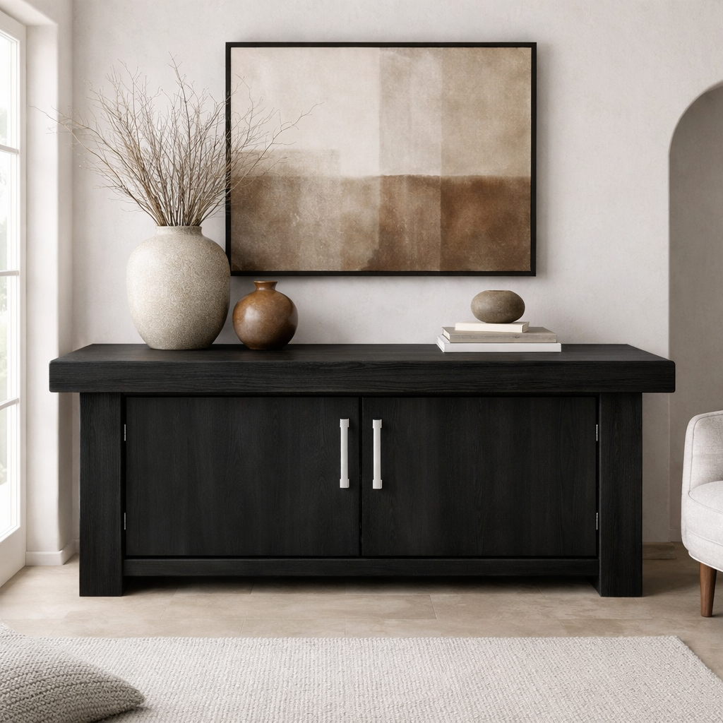 Solid Wood Console Cabinet – Modern Rustic Entryway Storage Table with Double Doors