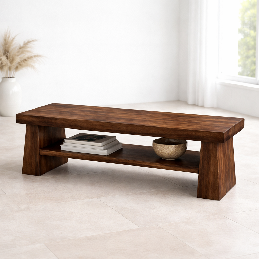 Solid Wood Entryway Bench with Shelf, Wooden Shoe Bench, Hallway Seating, Minimalist Storage Bench