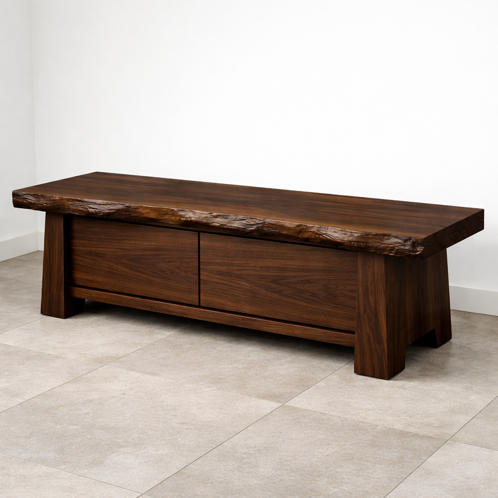 Solid Wood Entryway Bench with Storage Drawers – Live Edge Hallway Seating