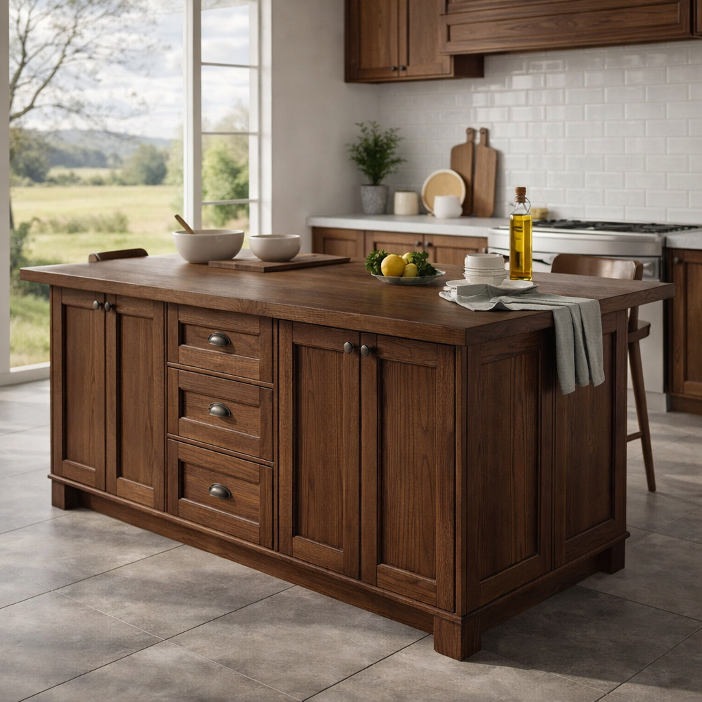 Solid Wood Kitchen Island with Drawers & Cabinets – Walnut Farmhouse Kitchen Table