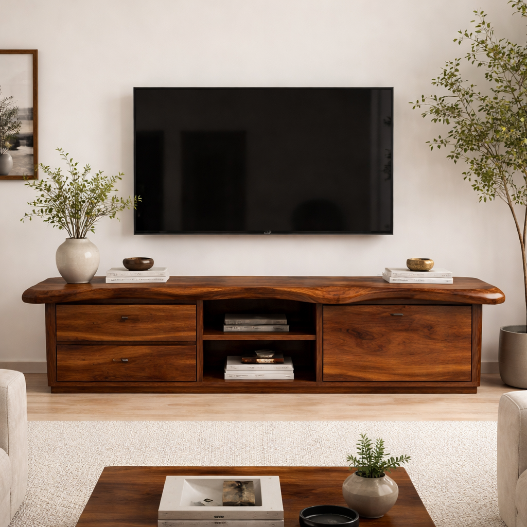 Solid Wood TV Stand with Storage Drawers – Modern Minimalist Console Cabinet