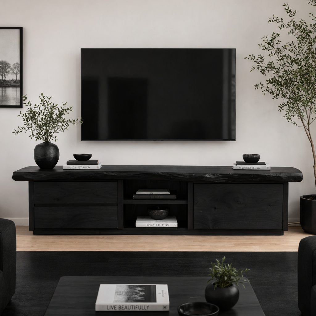 Solid Wood TV Stand with Storage Drawers – Modern Minimalist Console Cabinet