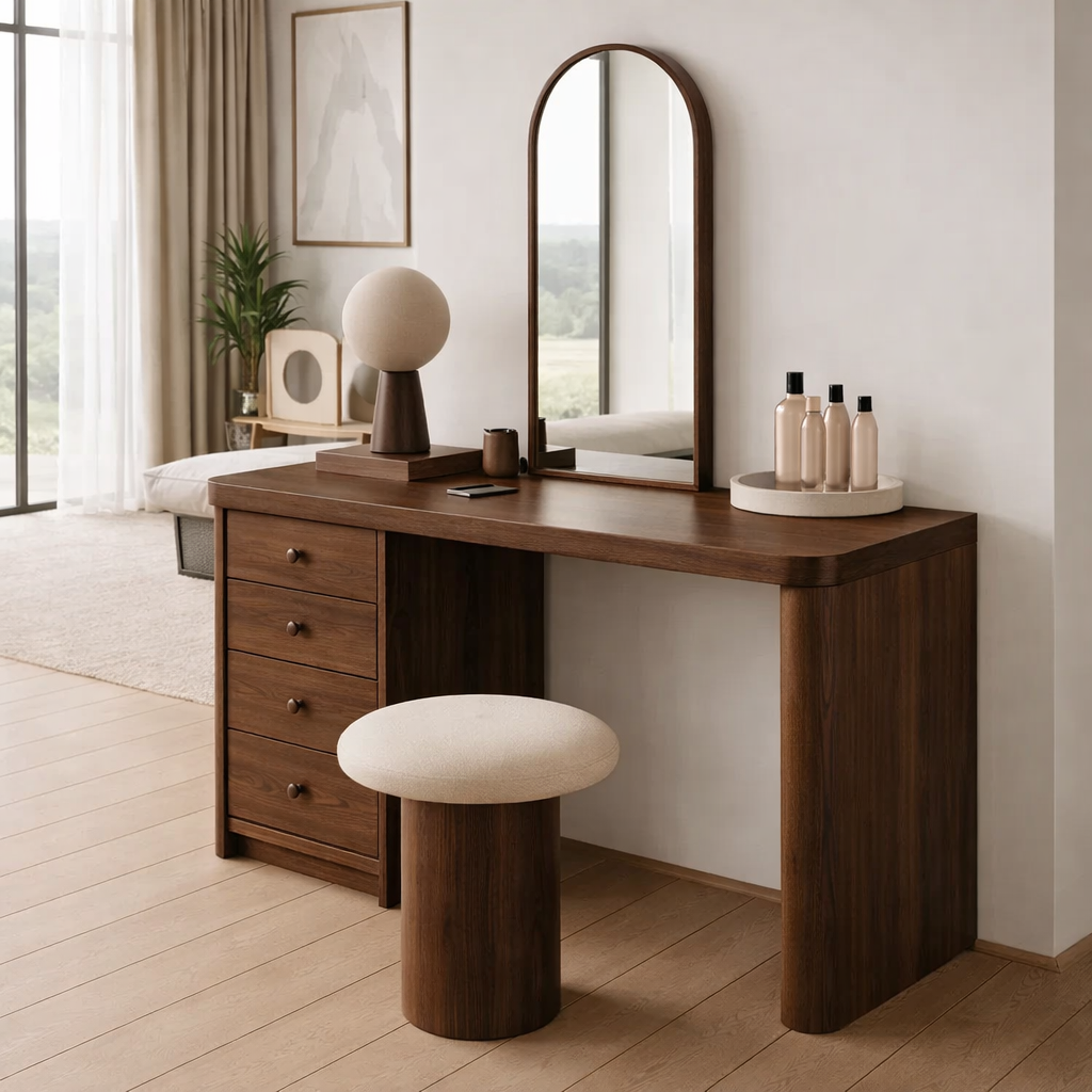 Solid Wood Makeup Vanity Desk – Modern Vanity Table with Drawers