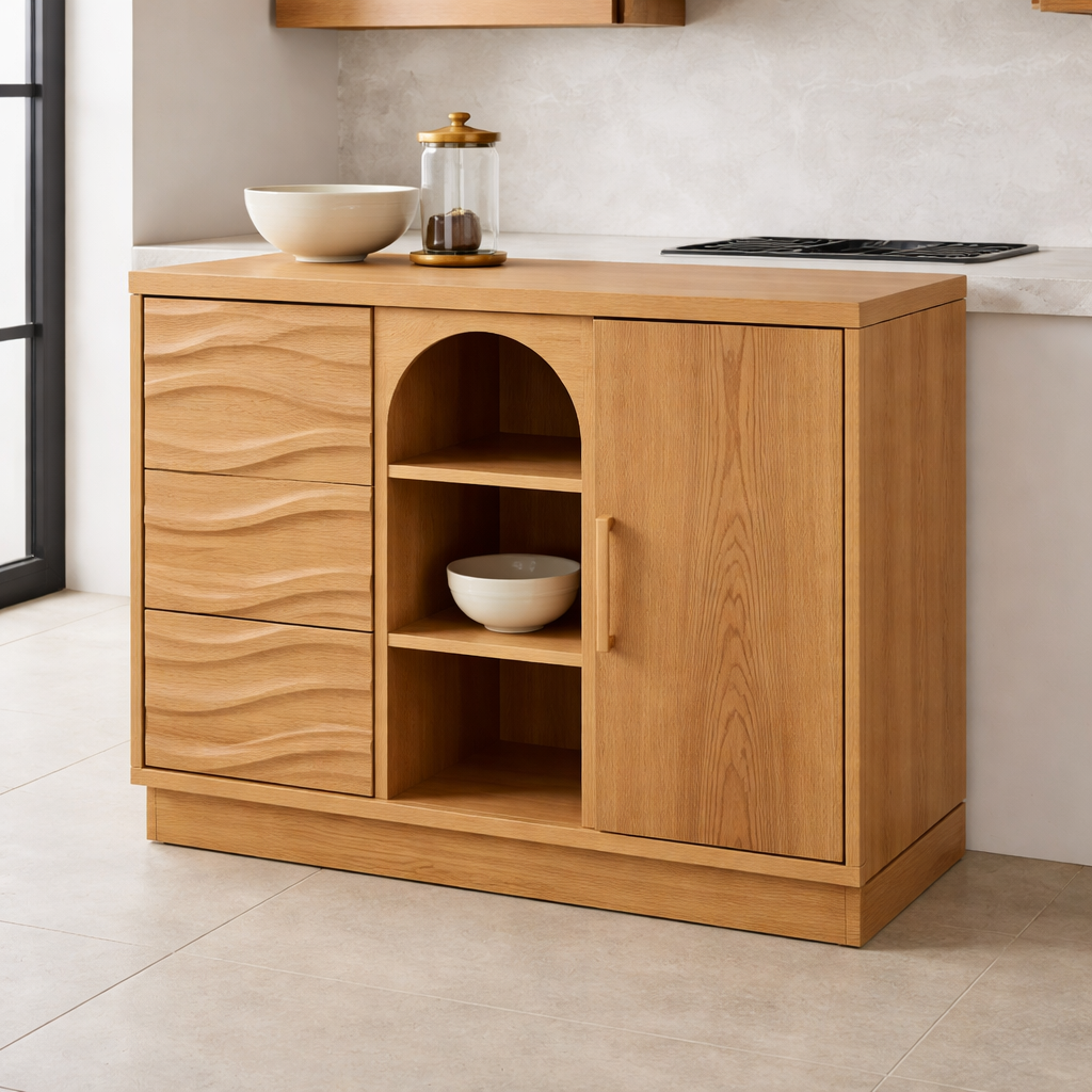 Solid Walnut Kitchen Island with Wave Drawers & Size Options