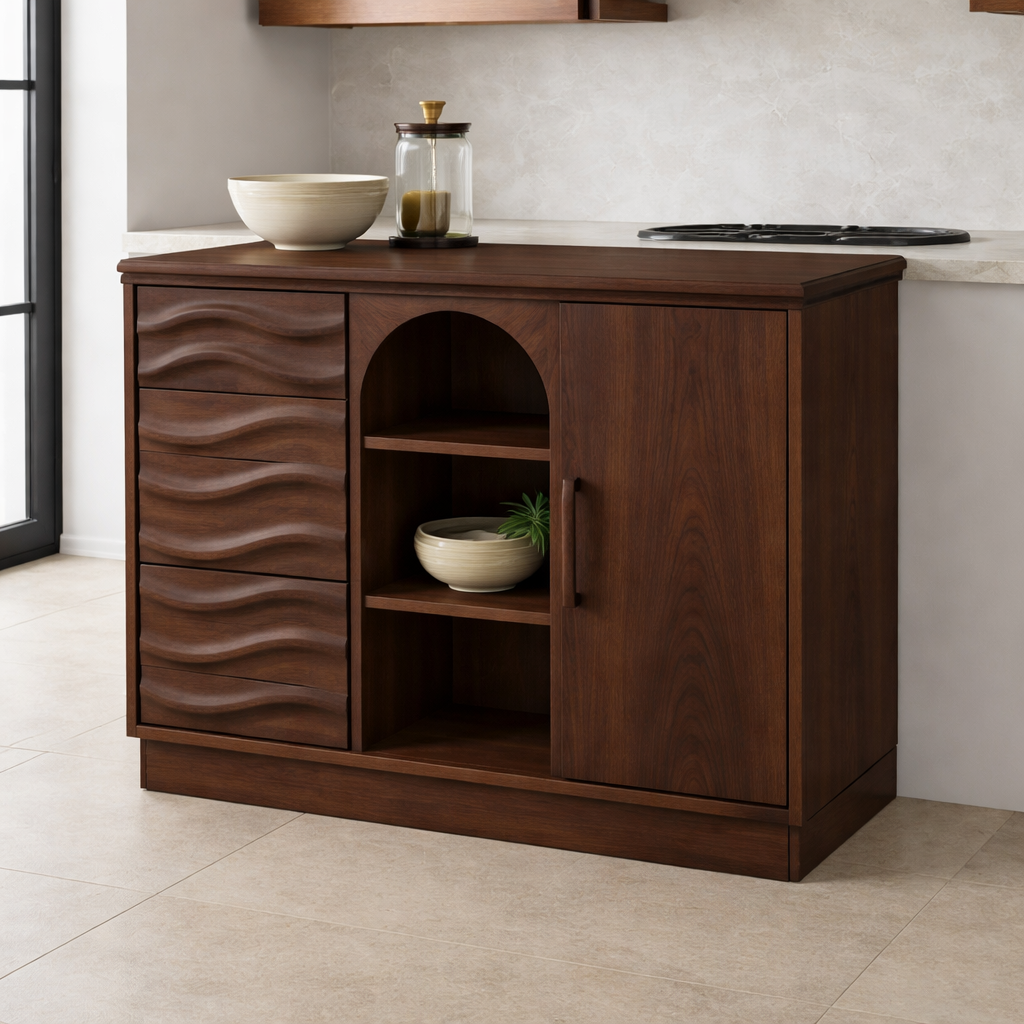 Solid Walnut Kitchen Island with Wave Drawers & Size Options