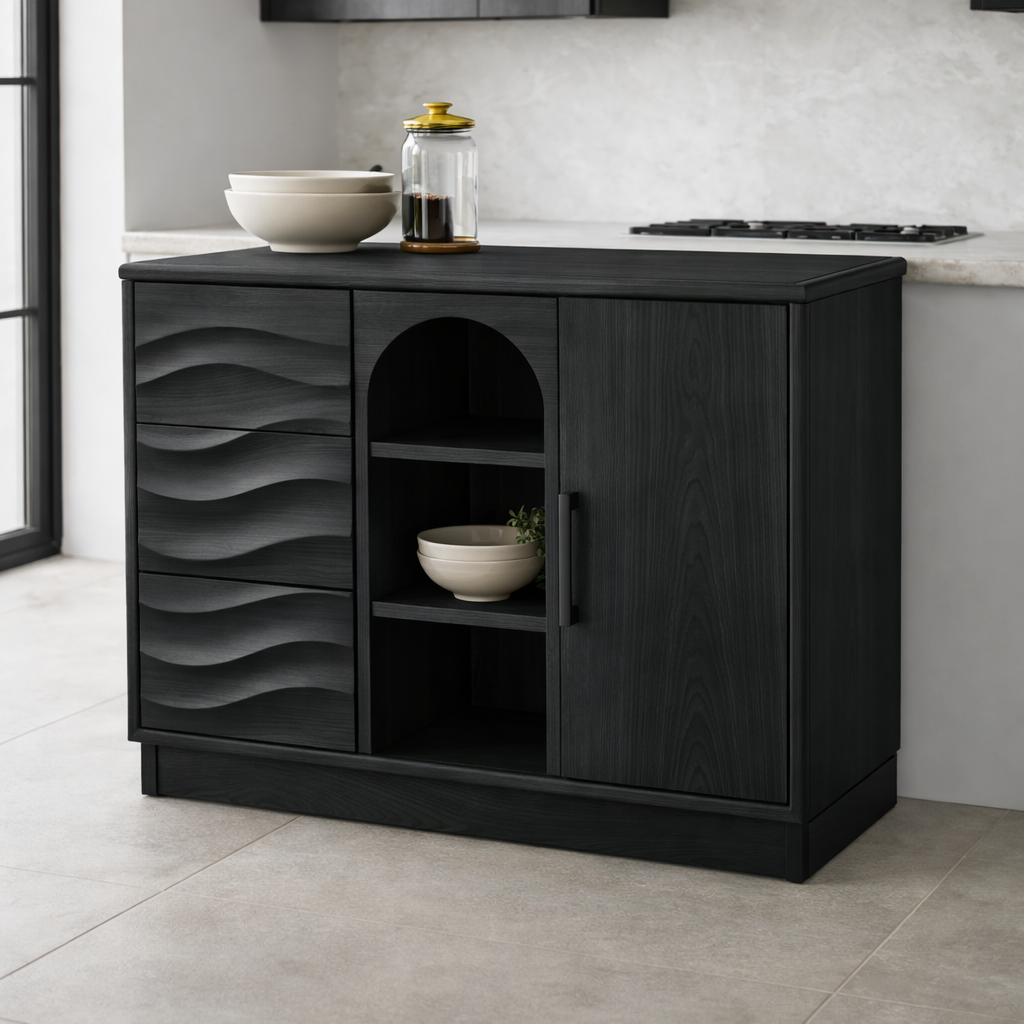 Solid Walnut Kitchen Island with Wave Drawers & Size Options
