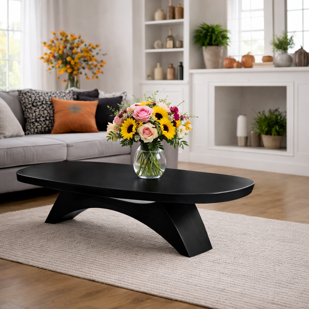 Solid Wood Coffee Table with Sculptural Base and Organic Live Edge Design