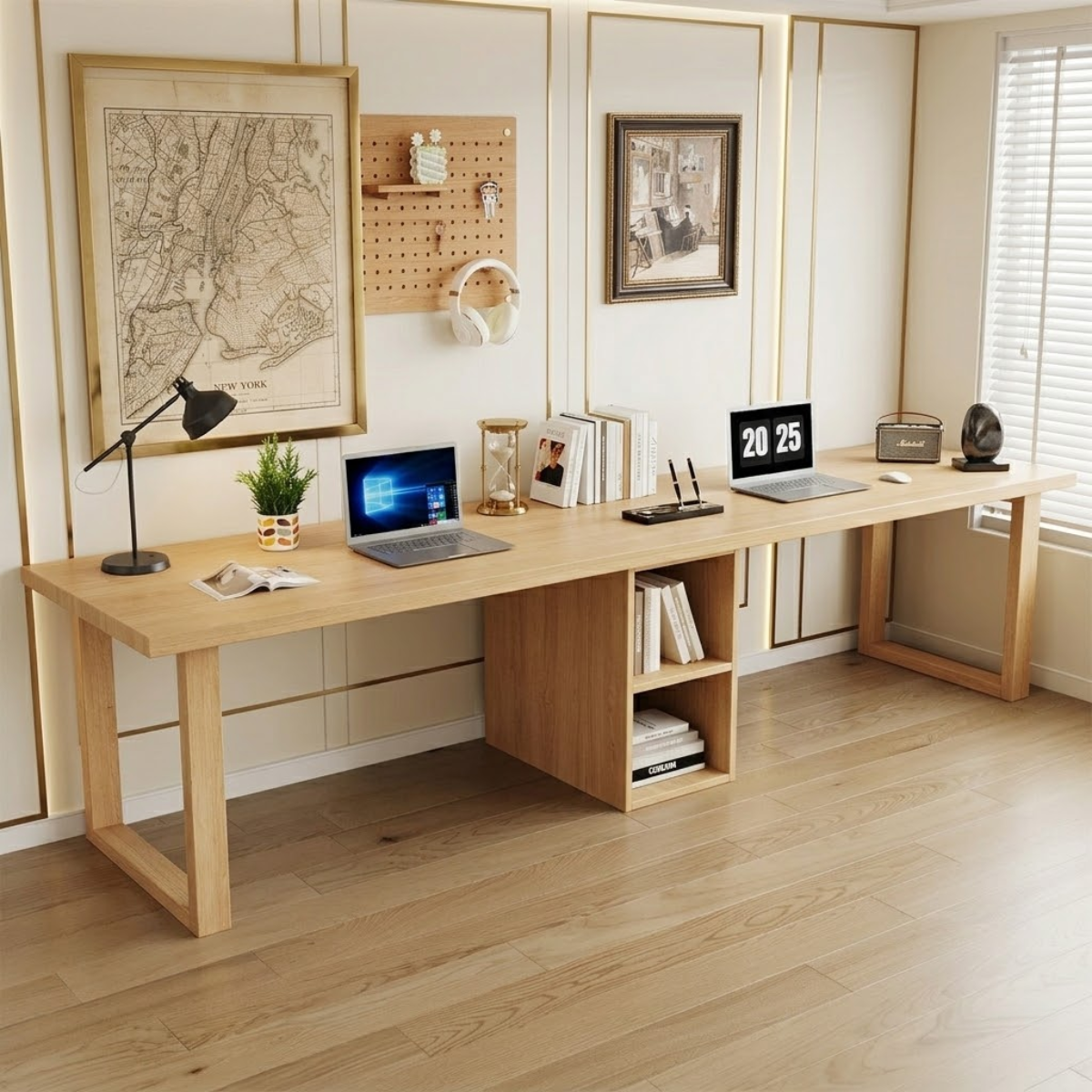 Spacious Modern Work Desk with Built-in Storage and Sleek Design