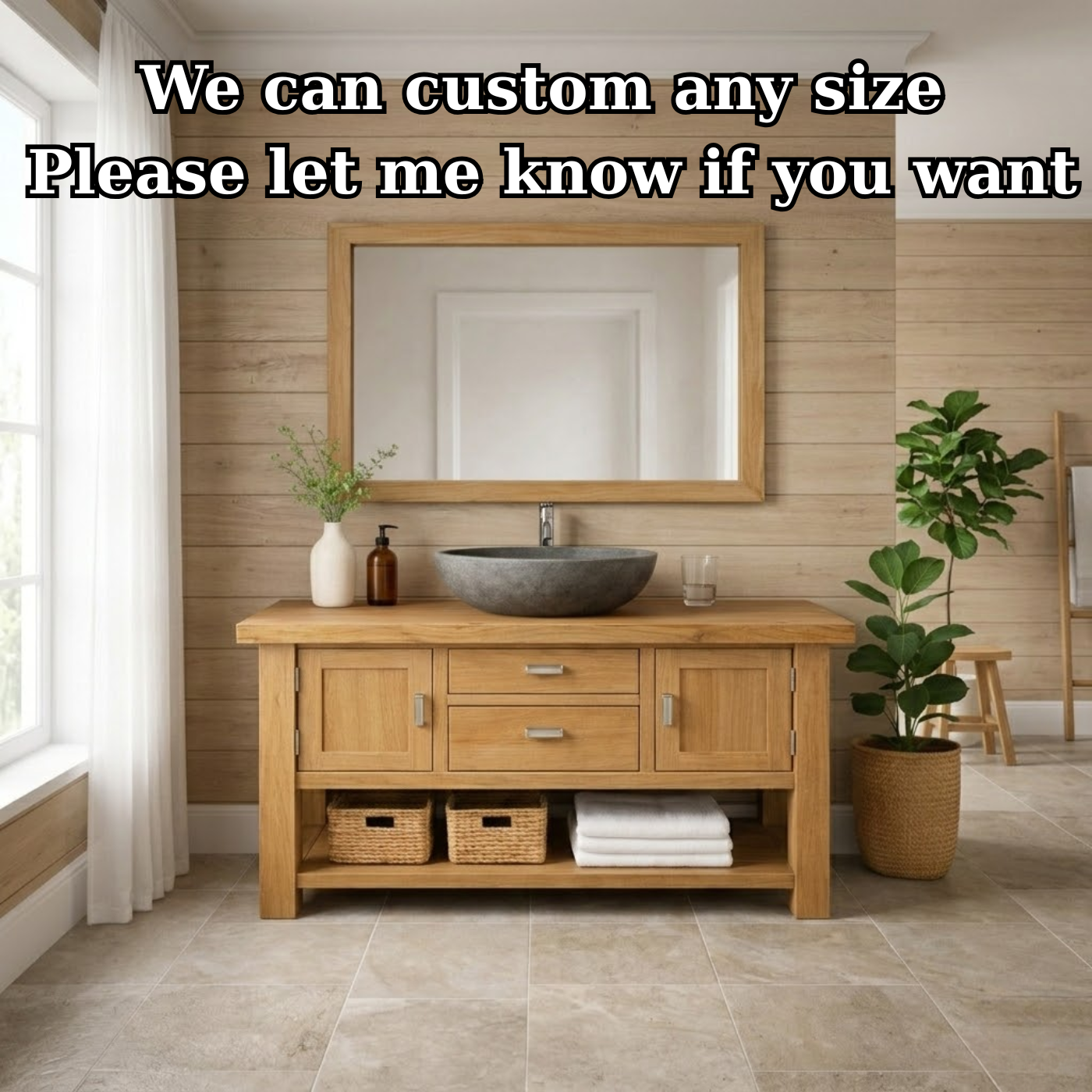 Timeless Solid Wood Bathroom Vanity with Double Side Cabinets, Center Drawers and Open Bottom Shelf