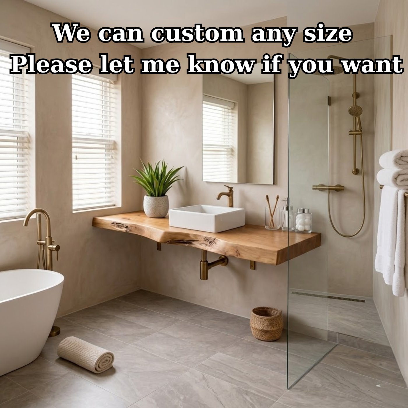 Floating Live Edge Solid Wood Bathroom Shelf Wall Mounted Natural Wood Vanity Top