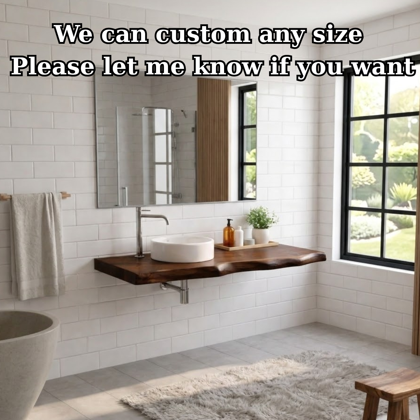 Floating Live Edge Solid Wood Bathroom Vanity Top – Rustic Wall Mounted Wood Countertop