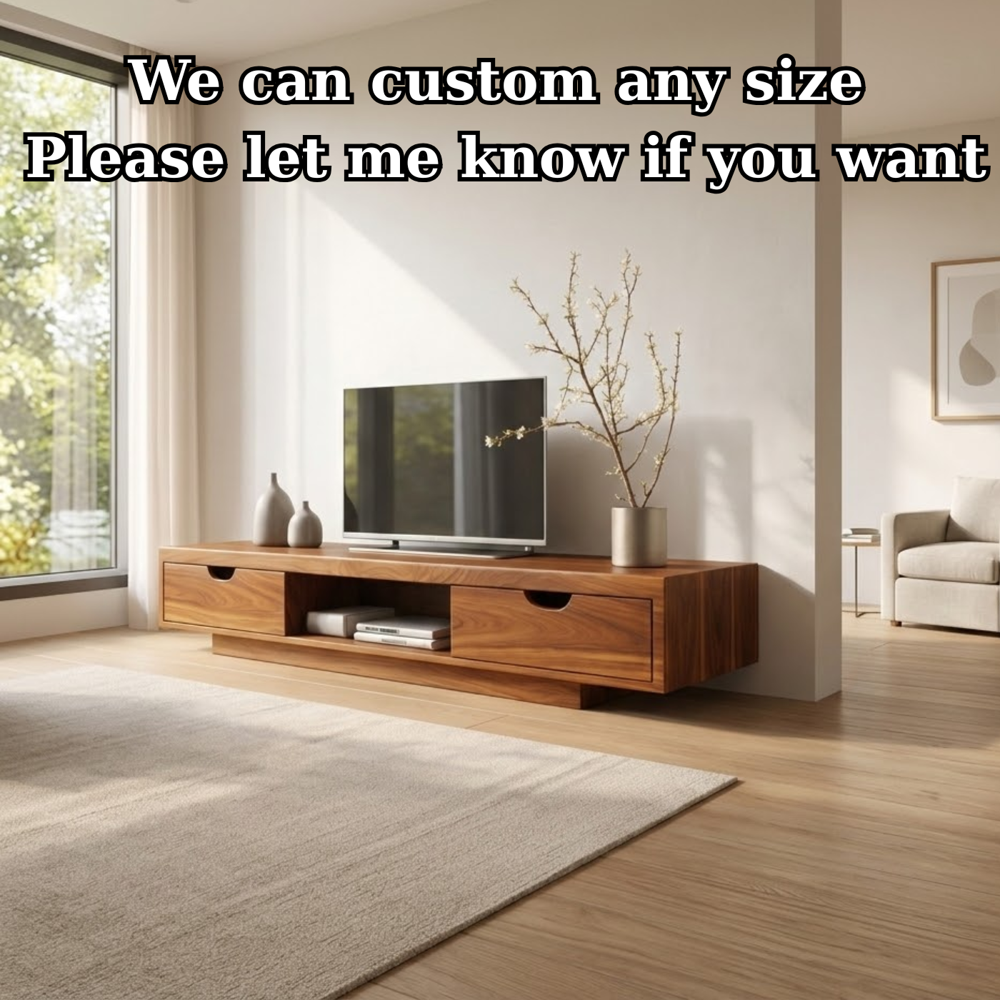 Walnut Wood TV Stand with Drawers – Modern Solid Wood Media Console Cabinet