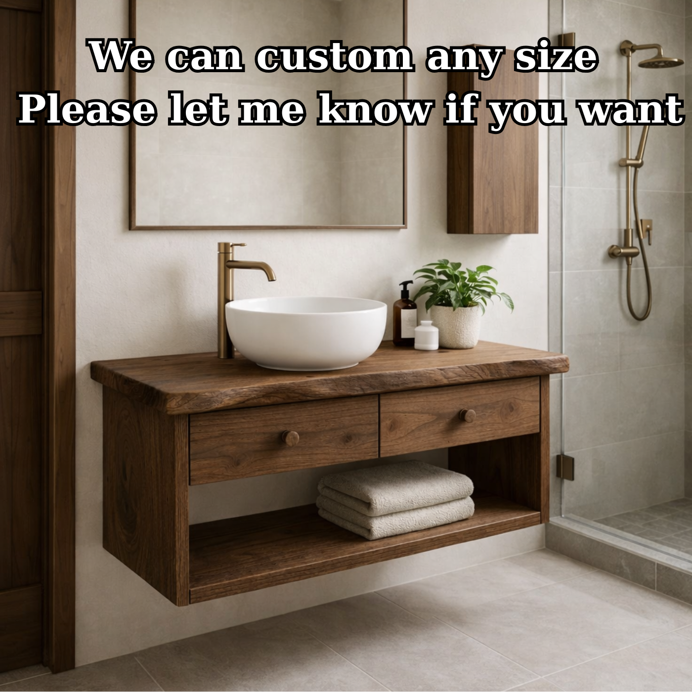 Floating Solid Wood Bathroom Vanity with Double Drawers – Wall Mounted Modern Design