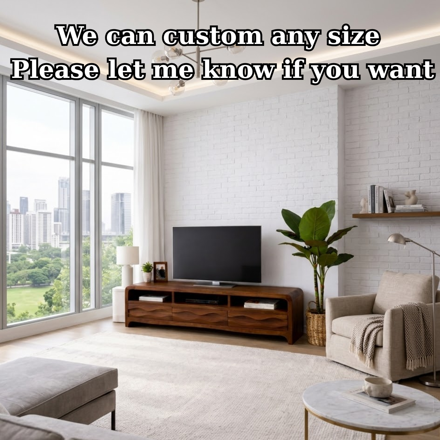 Solid Wood TV Stand with Wave-Front Drawers and Open Shelf for Stylish Living Spaces