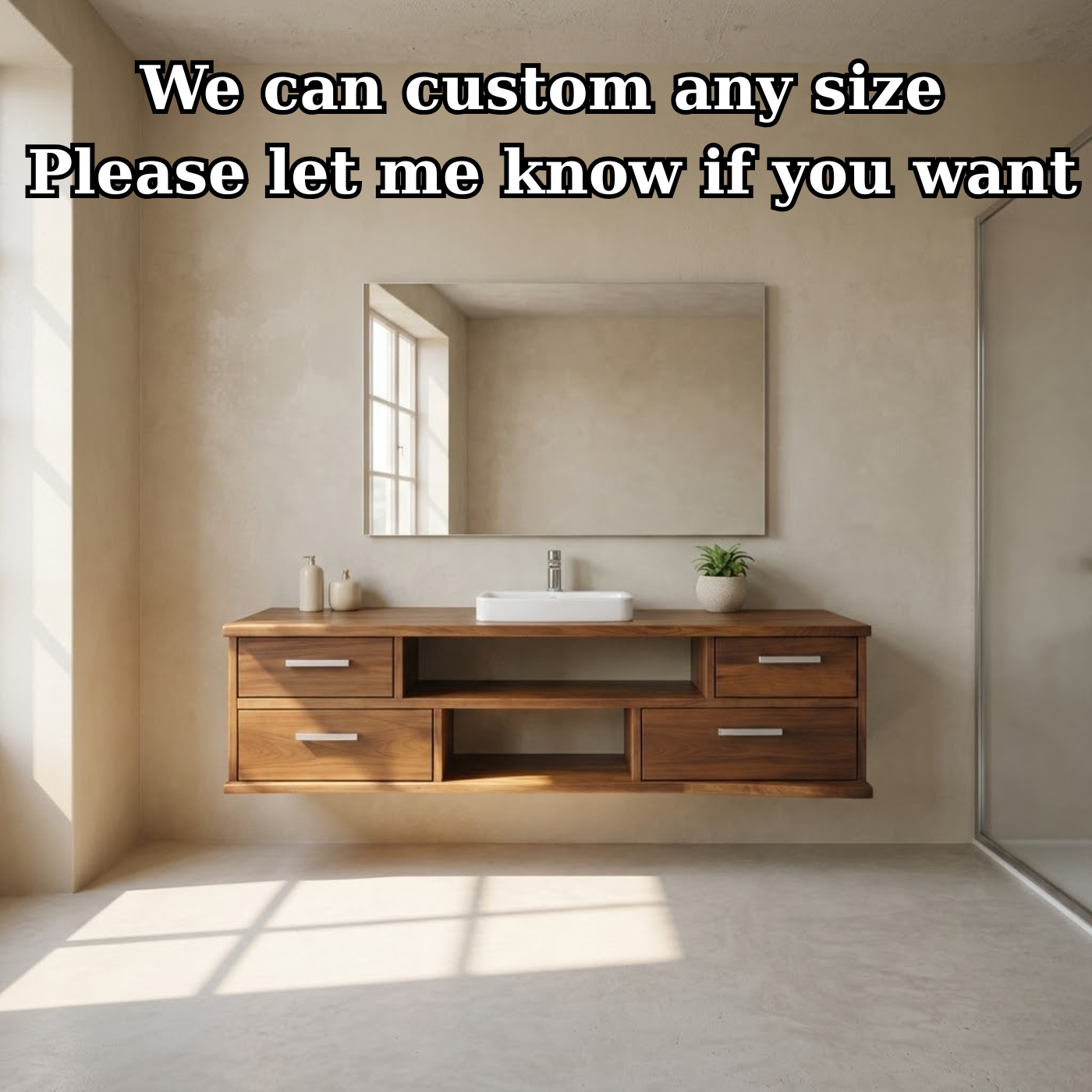 Floating Solid Wood Bathroom Vanity with Drawers and Open Shelf for Modern Bathrooms