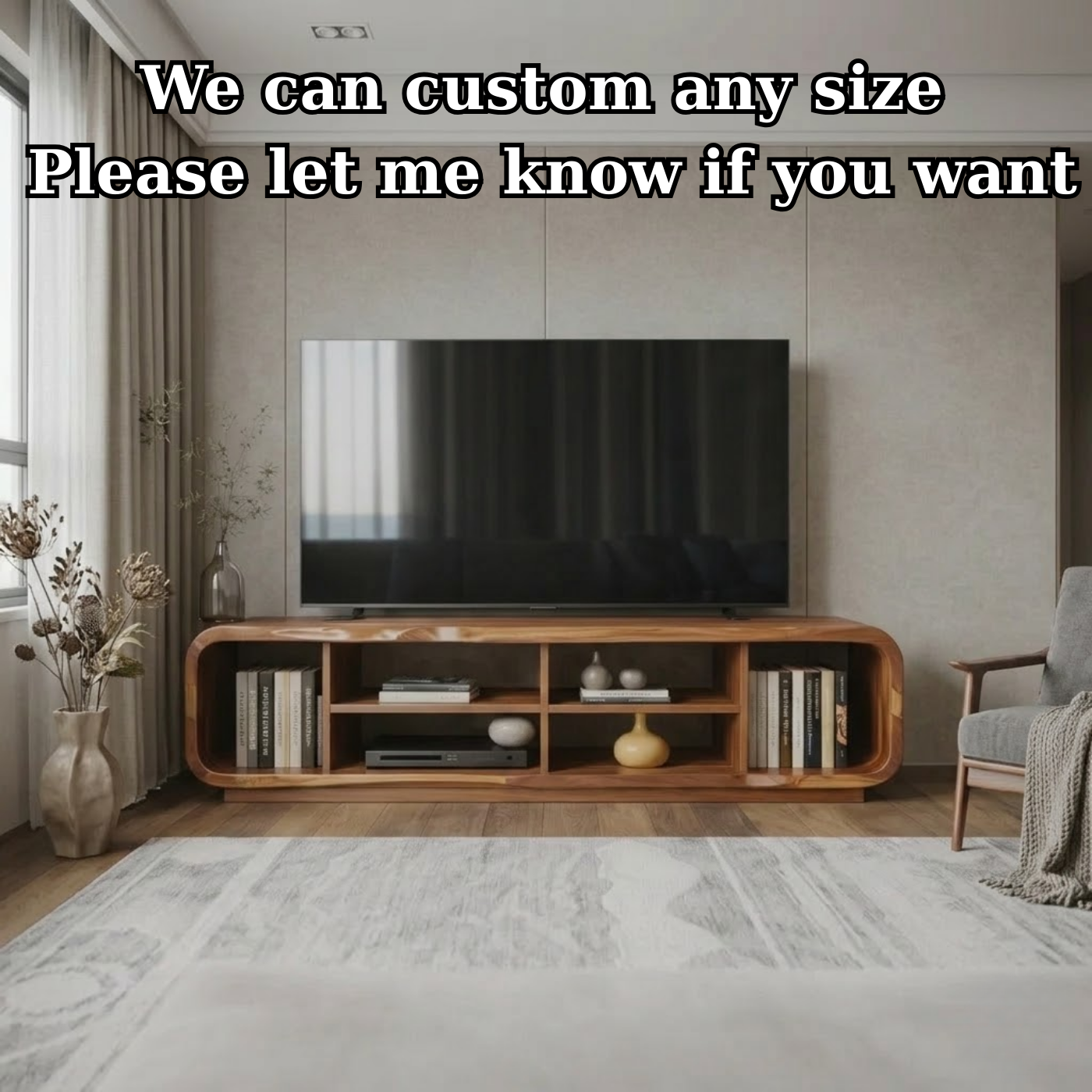 Modern Solid Wood TV Stand with Open Shelf Storage, Walnut Media Console for Living Room