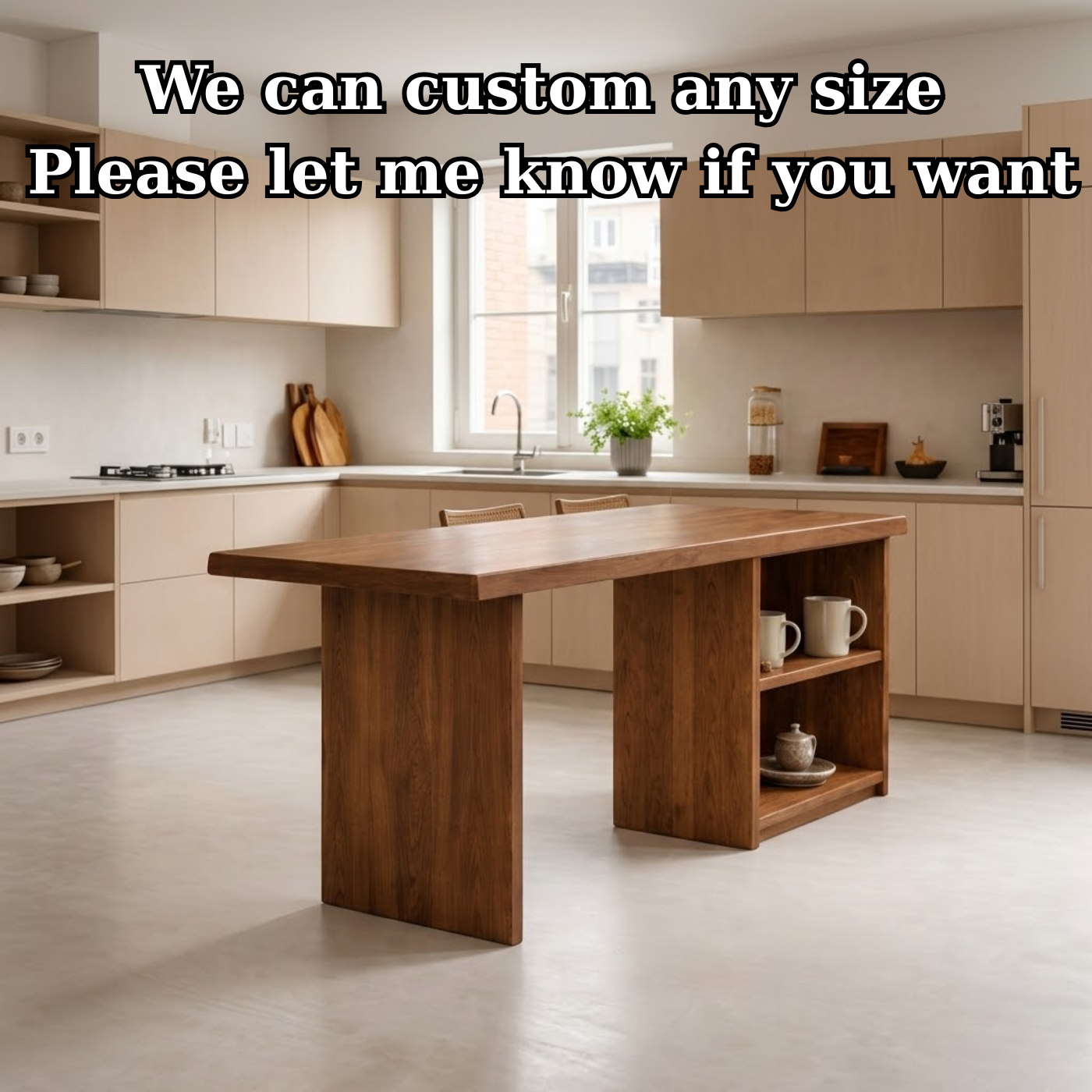 Solid Wood Kitchen Island with Open Shelf Storage and Spacious Prep Table