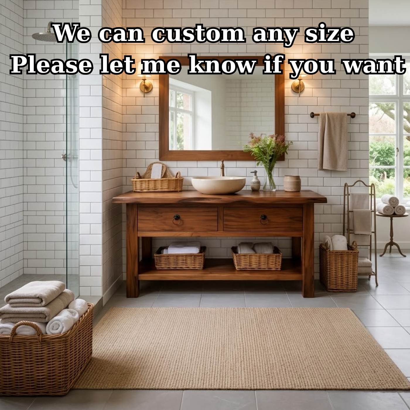 Solid Wood Bathroom Vanity with Open Shelf Storage and Double Drawer Design