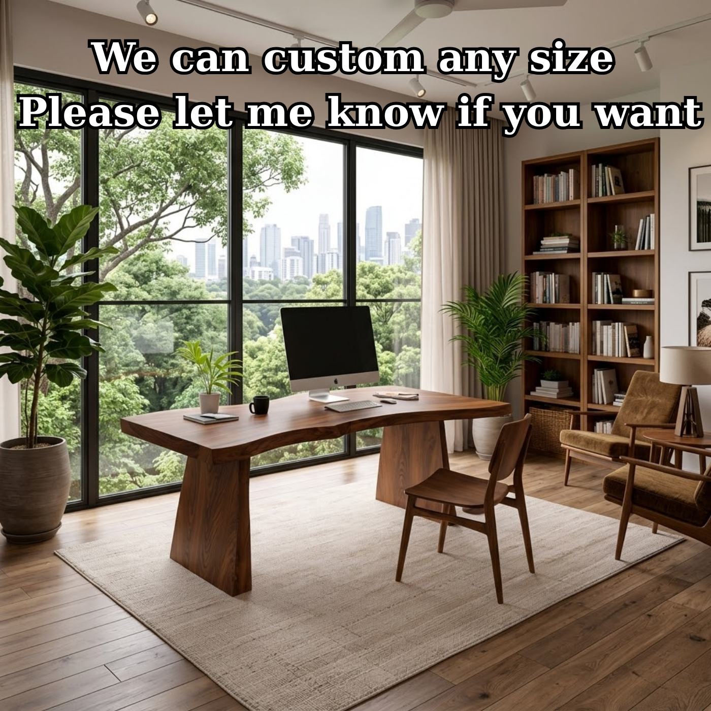 Solid Wood Live Edge Executive Desk for Modern Office with Natural Wood Slab