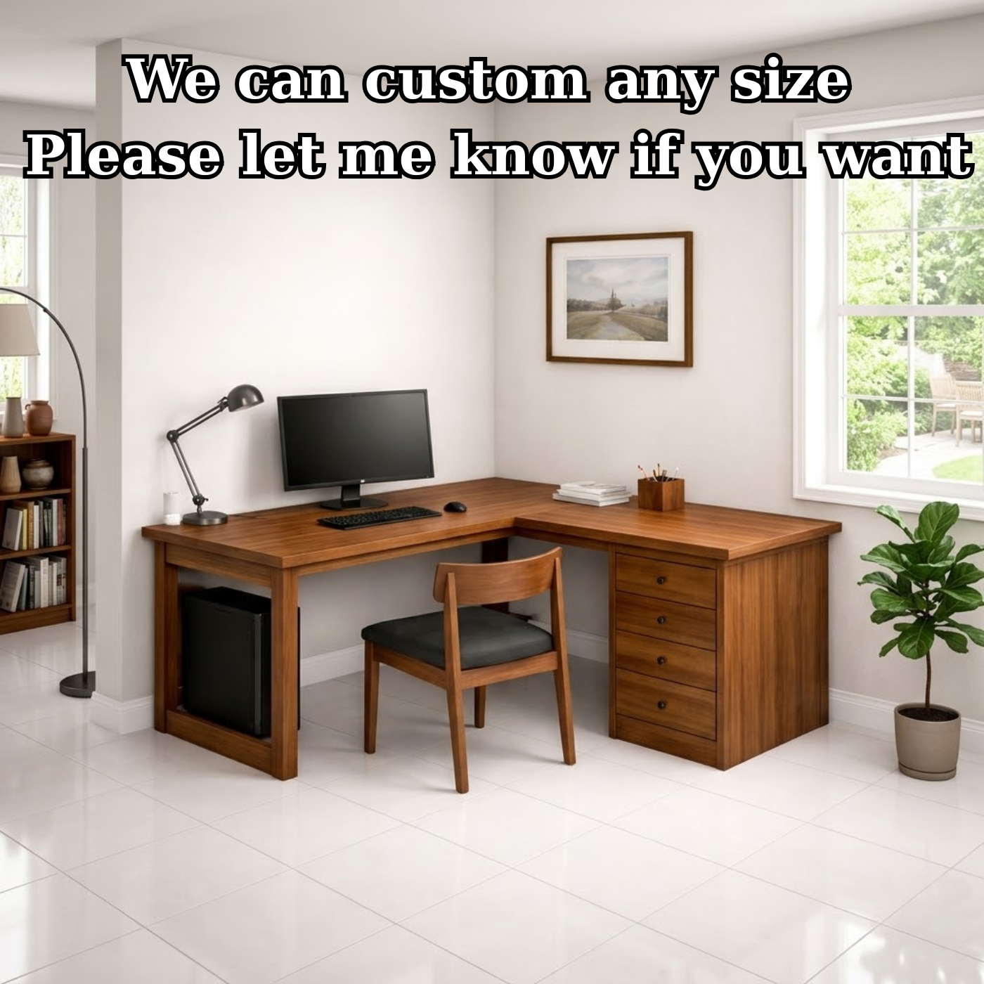 L-Shaped Solid Wood Executive Corner Desk with Storage Drawers