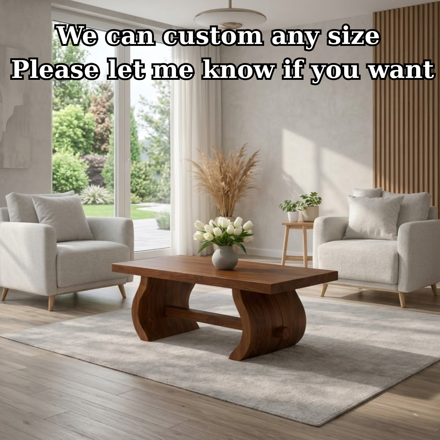 Solid Wood Coffee Table for Modern Home with Sculpted Curved Legs
