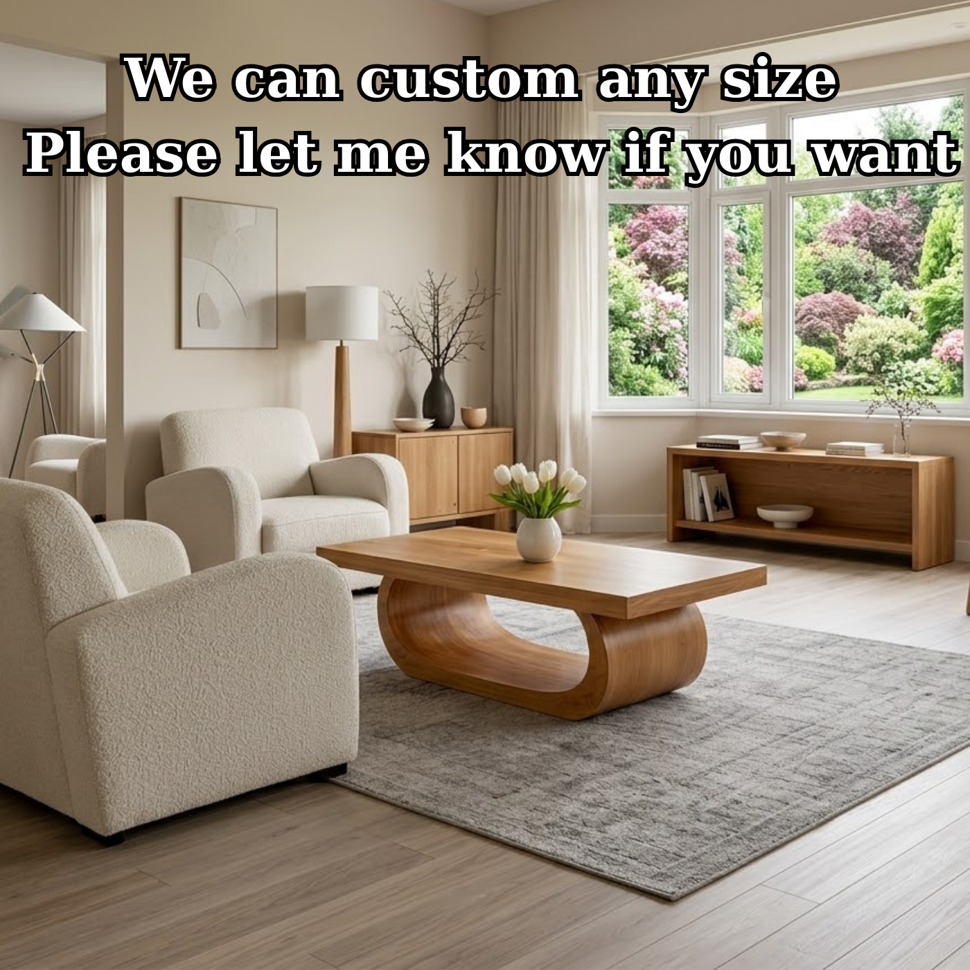 Solid Wood Coffee Table for Living Room with Curved Sculptural Base