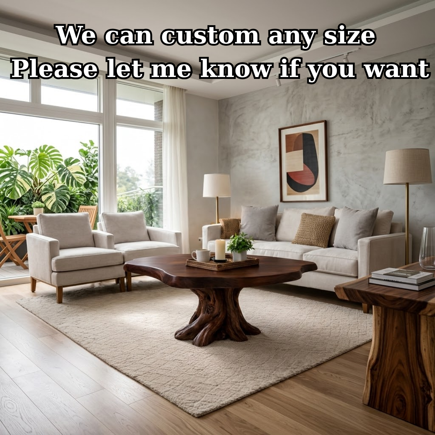 Solid Wood Round Coffee Table for Rustic Living Room with Tree Root Base