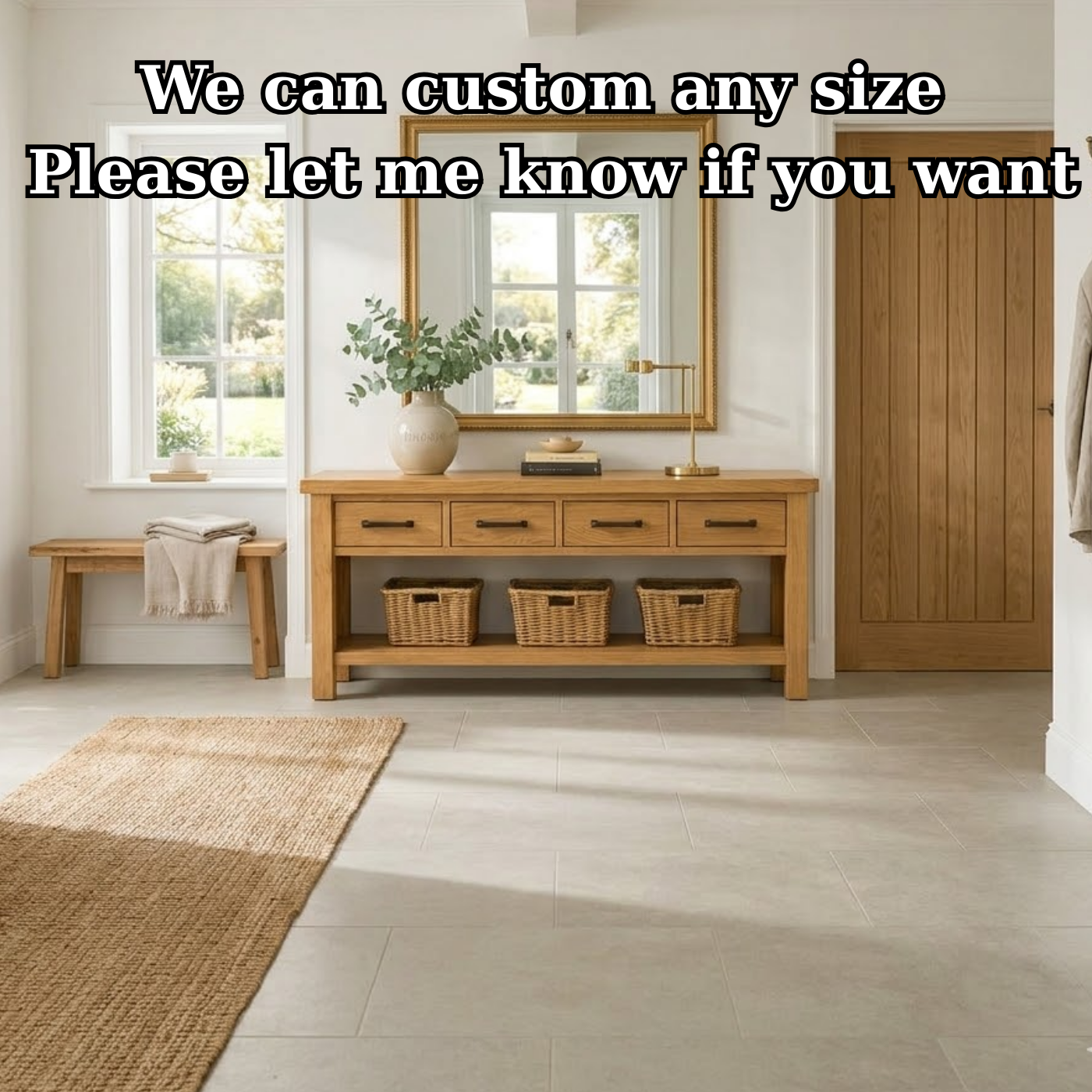 Solid Wood Console Table for Entryway with 4 Drawers and Open Shelf