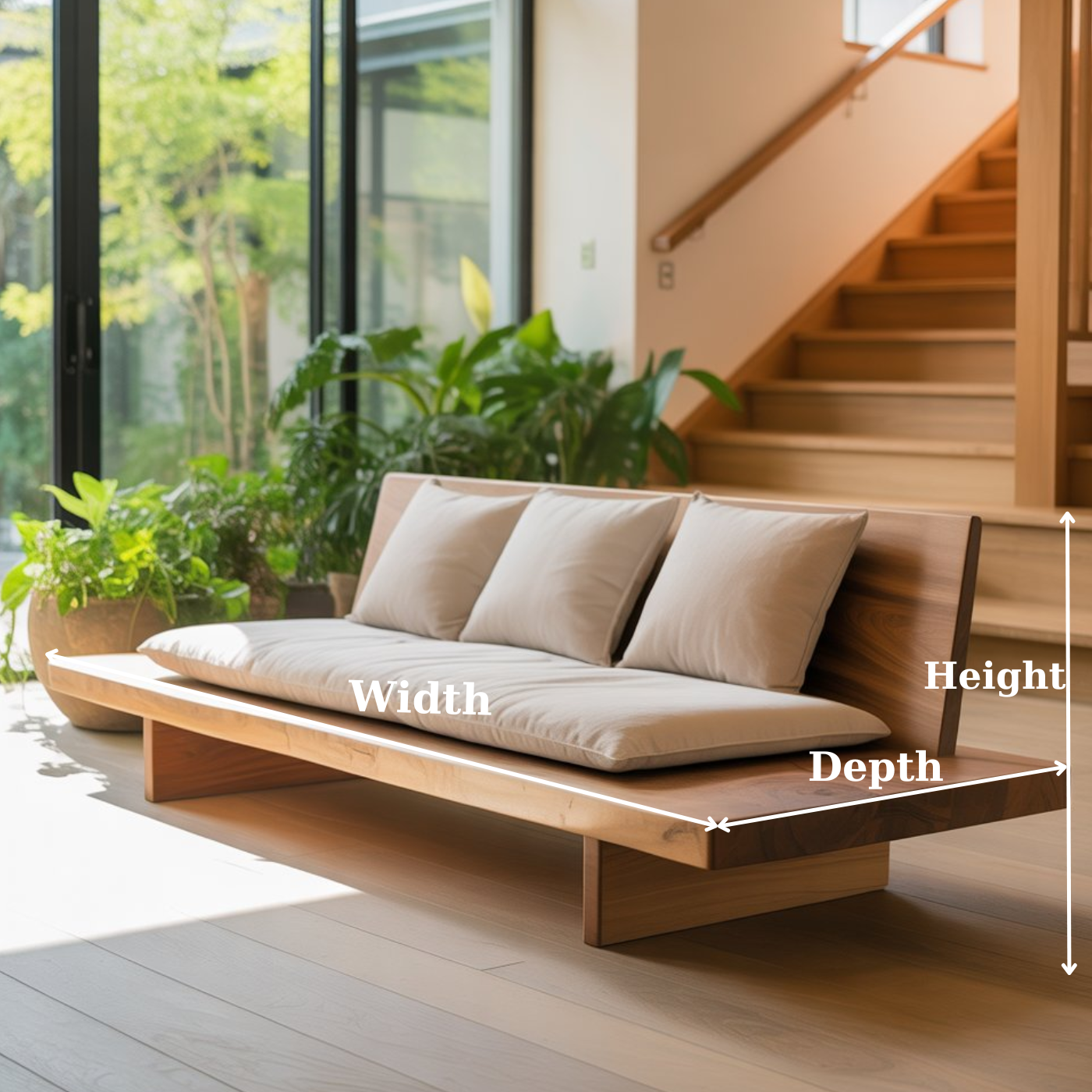 Low Profile Solid Wood Sofa Japandi Style Wooden Couch Minimalist Living Room Sofa