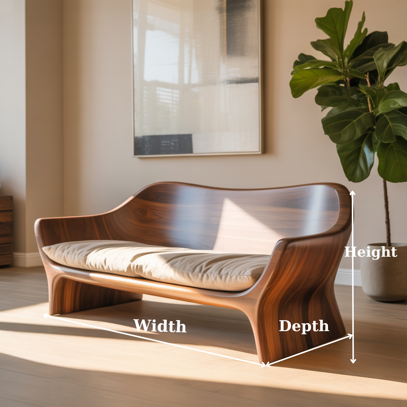 Modern Solid Wood Sofa with Sculpted Curved Frame
