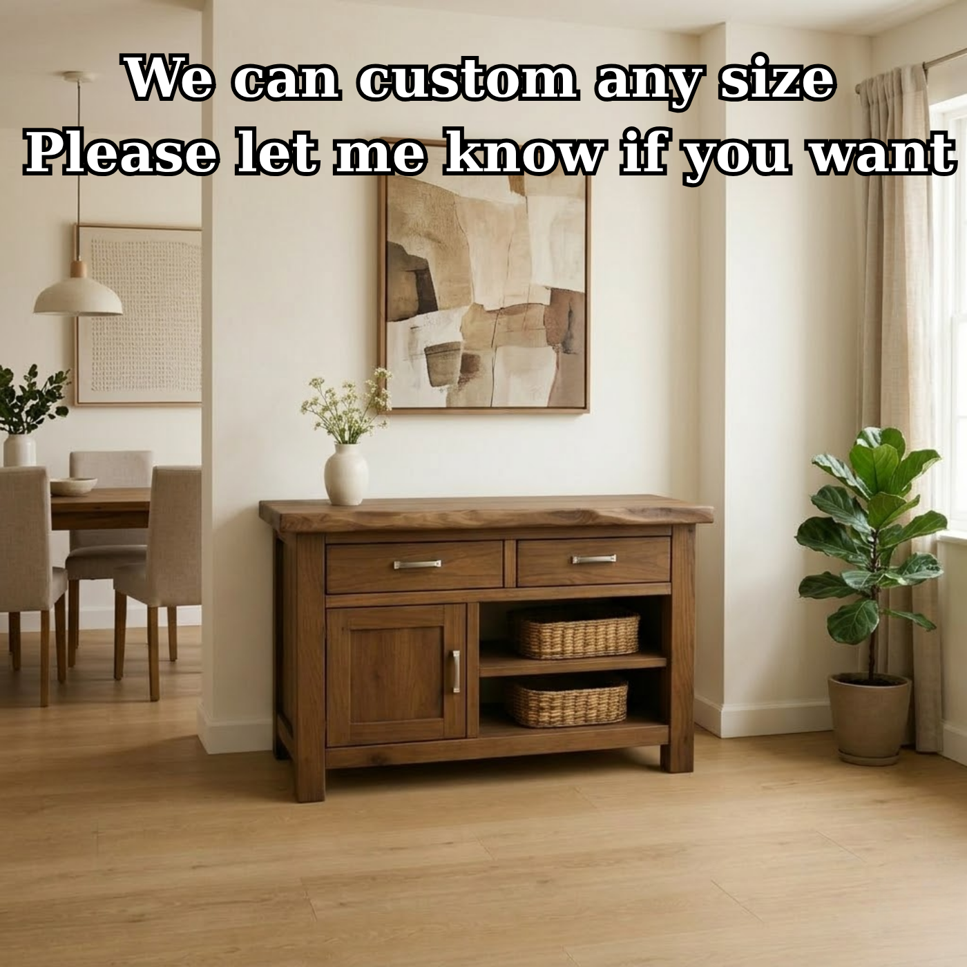 Solid Wood Console Table with 2 Drawers and Open Shelving for Storage