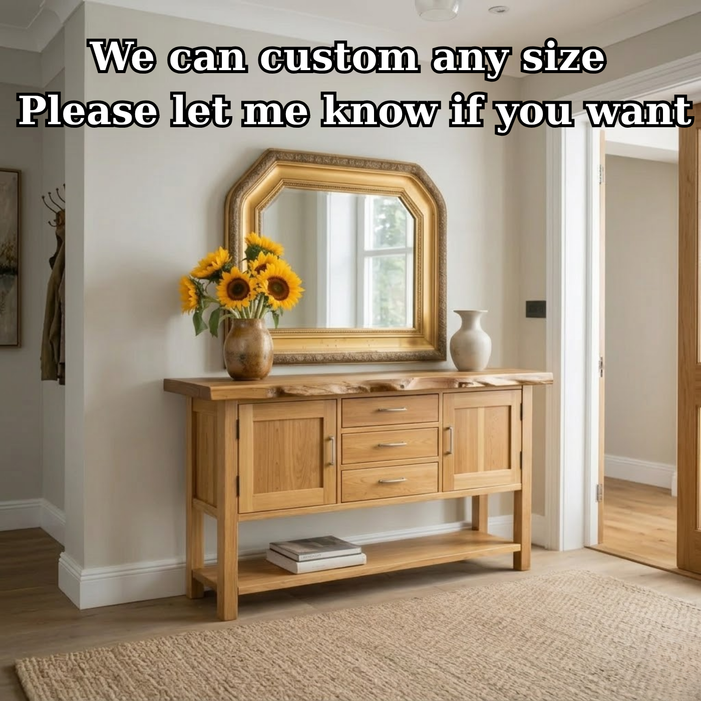 Solid Wood Sideboard Console Table with Drawers, Cabinet Doors & Lower Shelf – Entryway Storage Cabinet