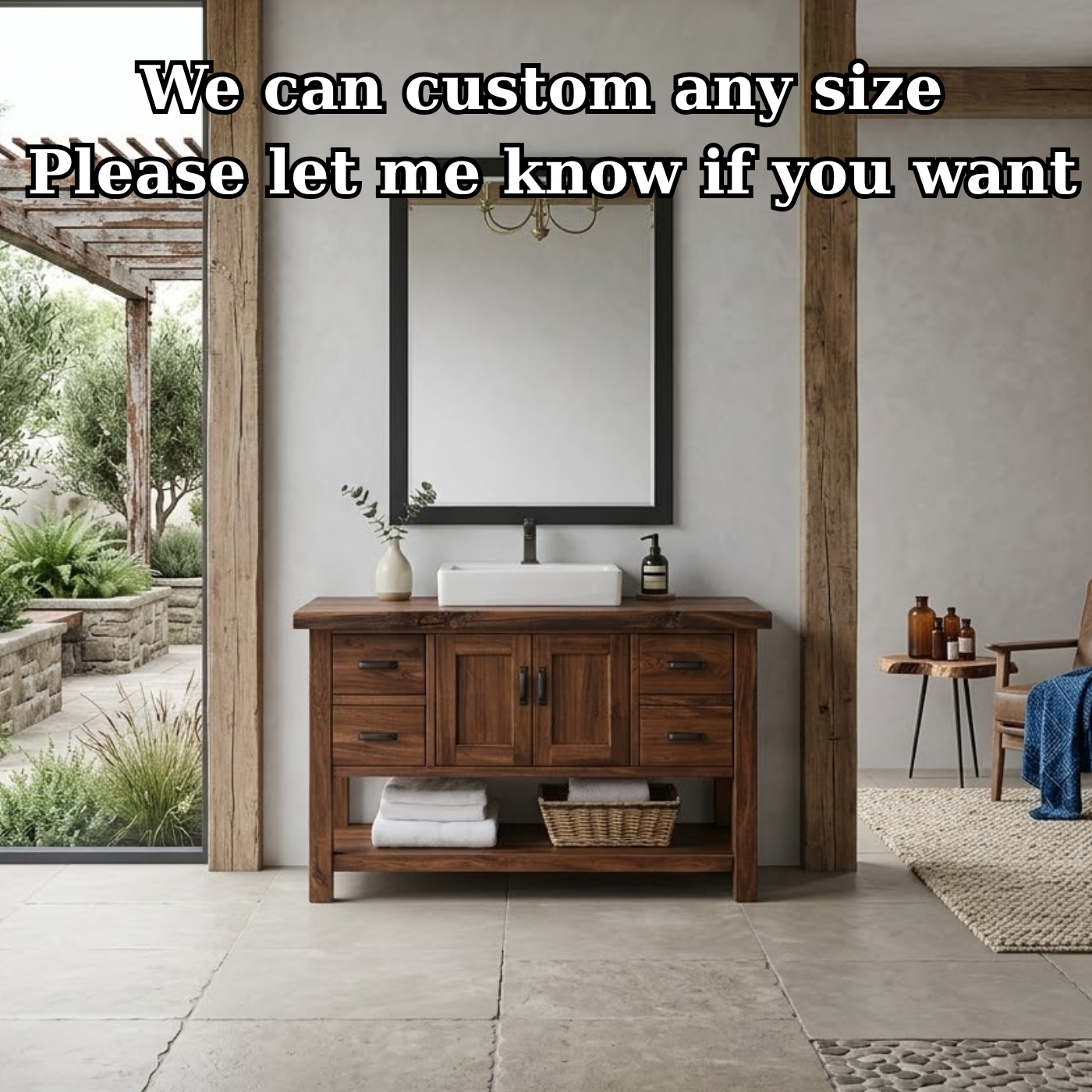 Solid Wood Bathroom Vanity with Drawers, Cabinet Doors & Open Shelf – Rustic Farmhouse Vanity