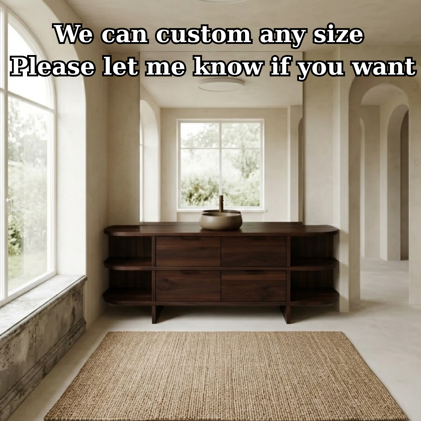 Solid Wood Bathroom Vanity with Drawers and Open Side Shelves – Modern Rustic Vanity Cabinet