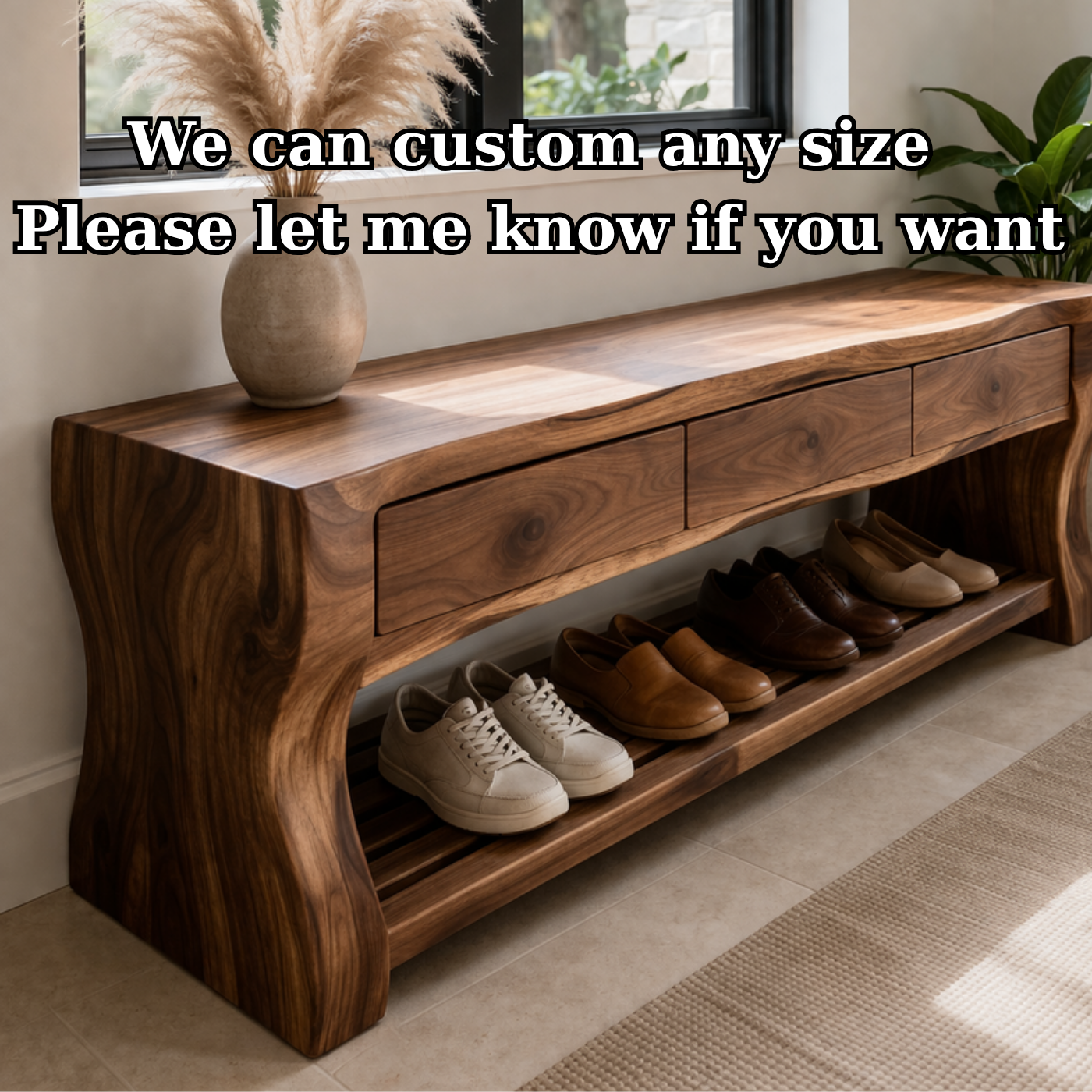 Solid Wood Shoe Bench with Drawers – Modern Walnut Entryway Storage Bench
