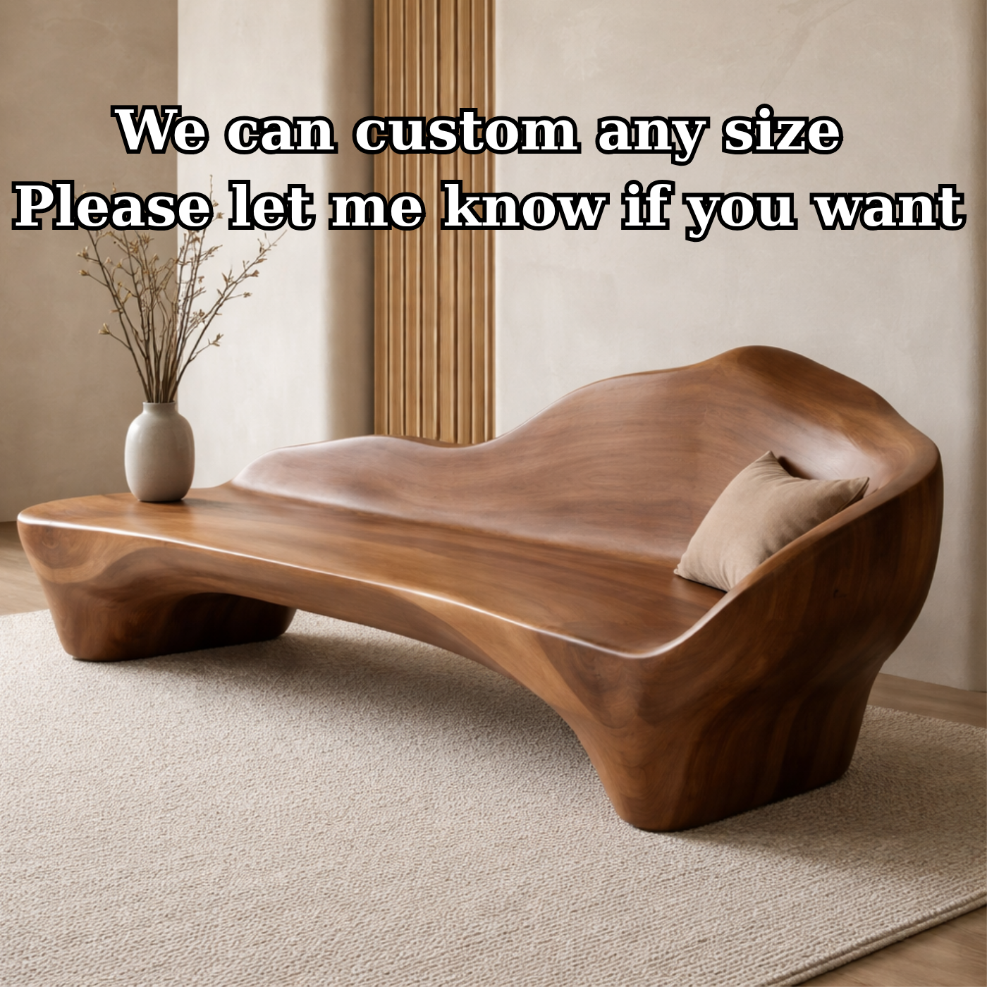 Handcrafted Solid Wood Sofa with Organic Curves – Minimalist Contemporary Statement Furniture