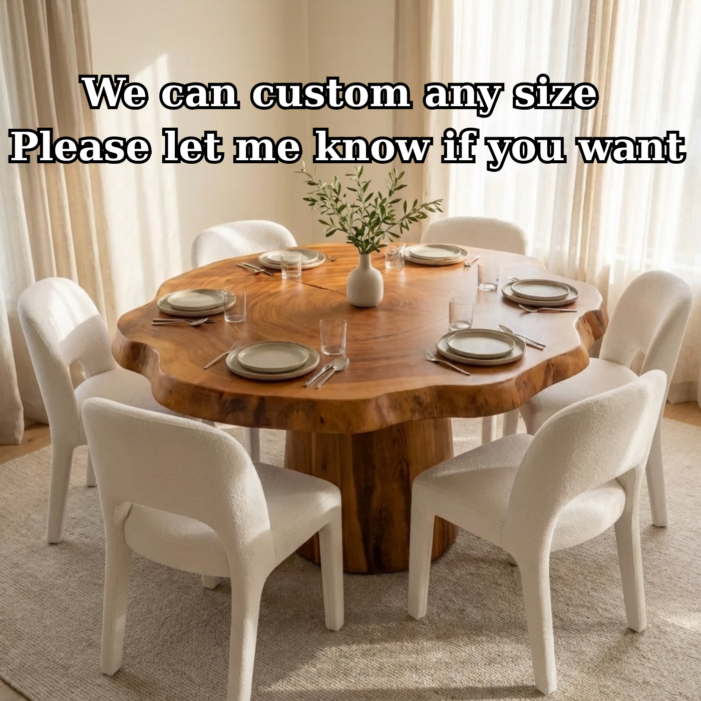 Solid Wood Round Dining Table with Live Edge – Organic Modern Design