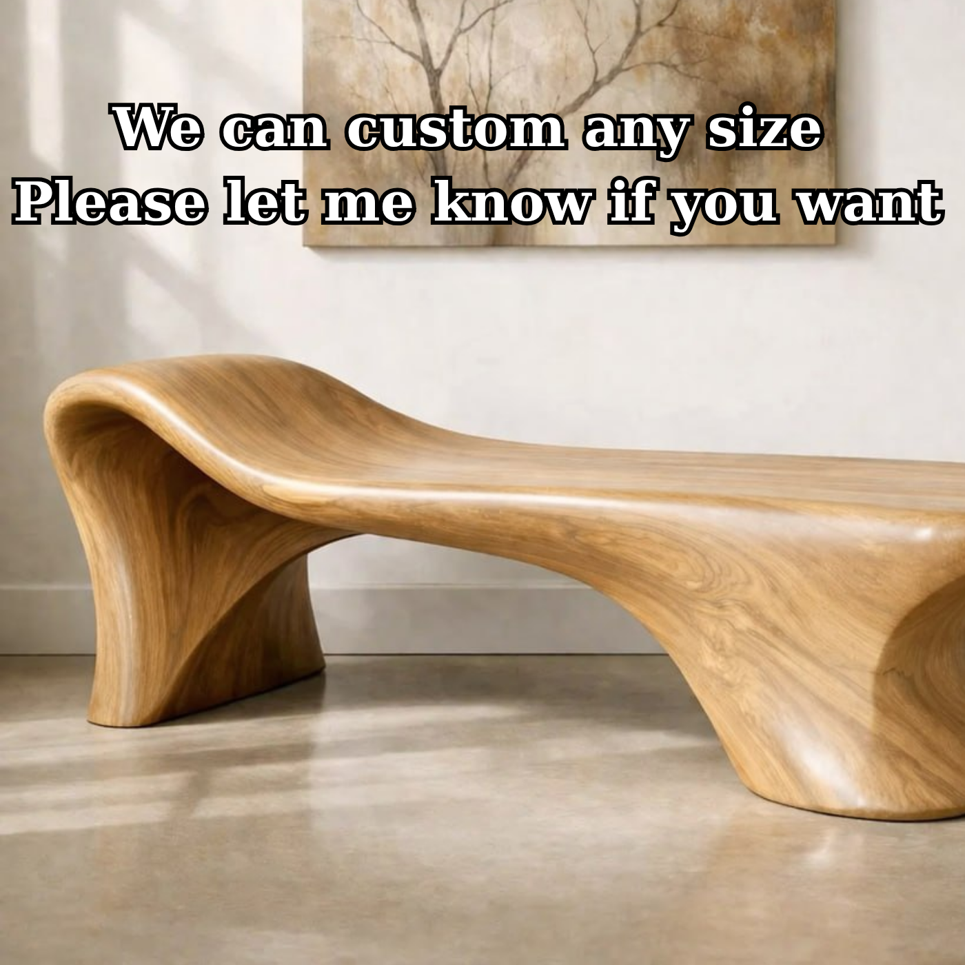 Sculptural Wooden Bench, Modern Curved Entryway Seat, Artistic Statement Accent Furniture Piece