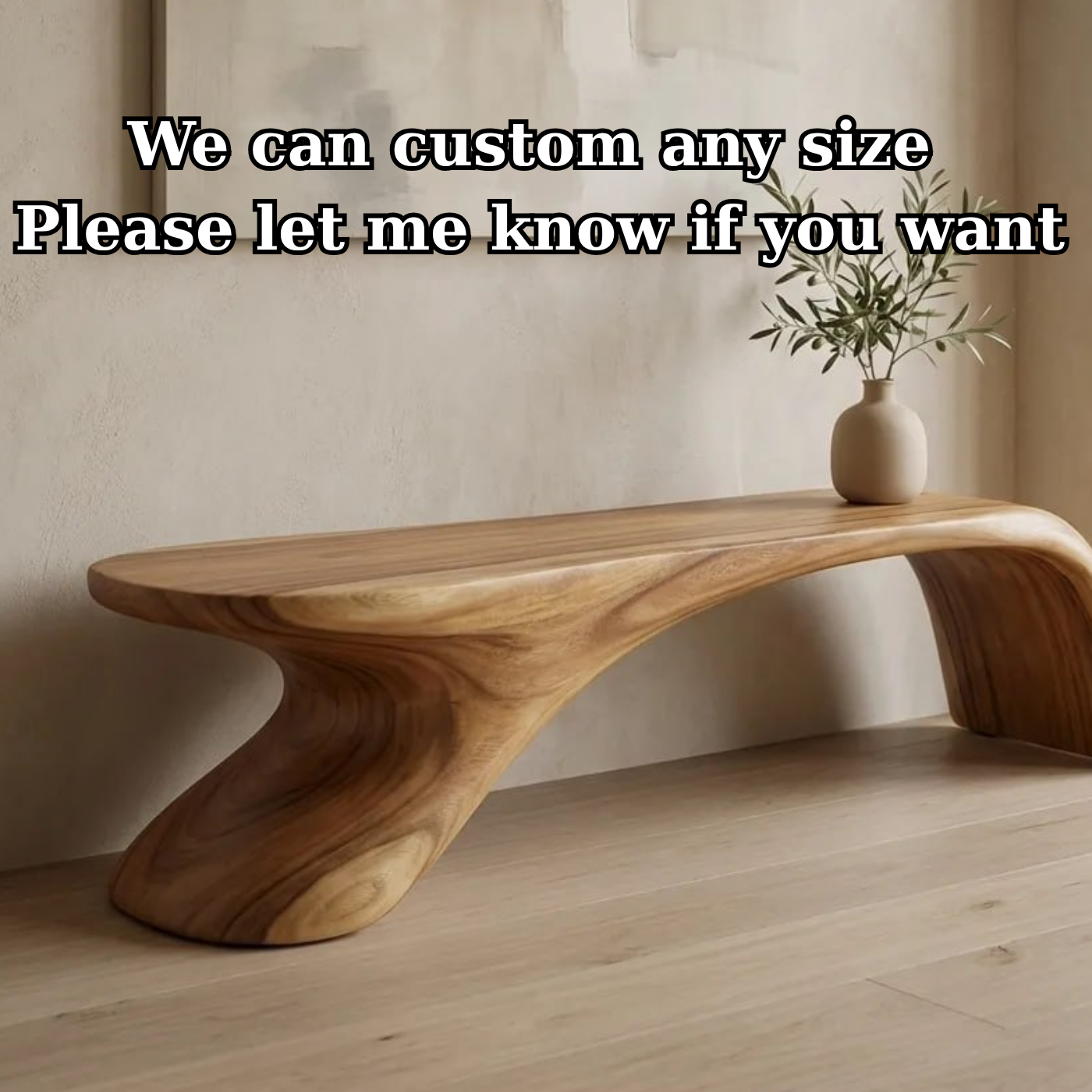 Sculptural Wooden Bench, Modern Curved Accent Seat, Minimalist Entryway Statement Furniture Piece