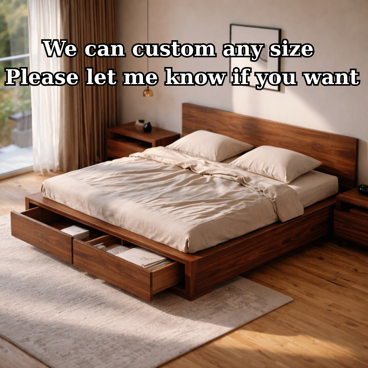 Modern Platform Bed with Storage Drawers, Minimalist Wooden Bed Frame for Bedroom Home Decor