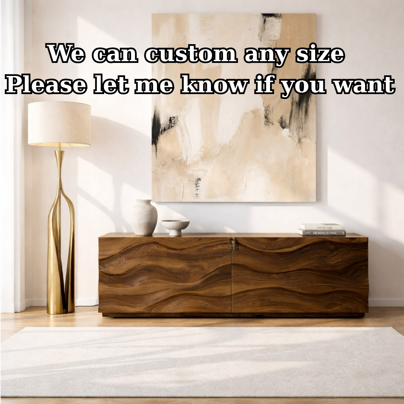Modern Console Table with Wave Front, Minimalist Entryway Cabinet for Living Room Storage