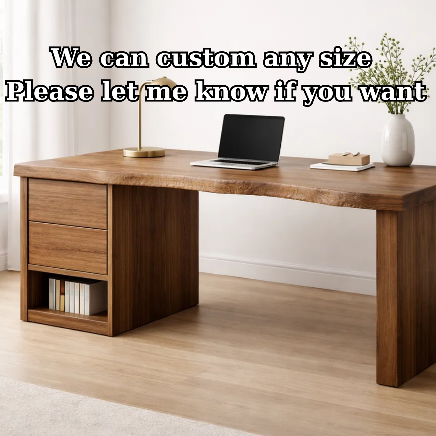Handcrafted Solid Wood Desk with Live Edge and Drawer Storage