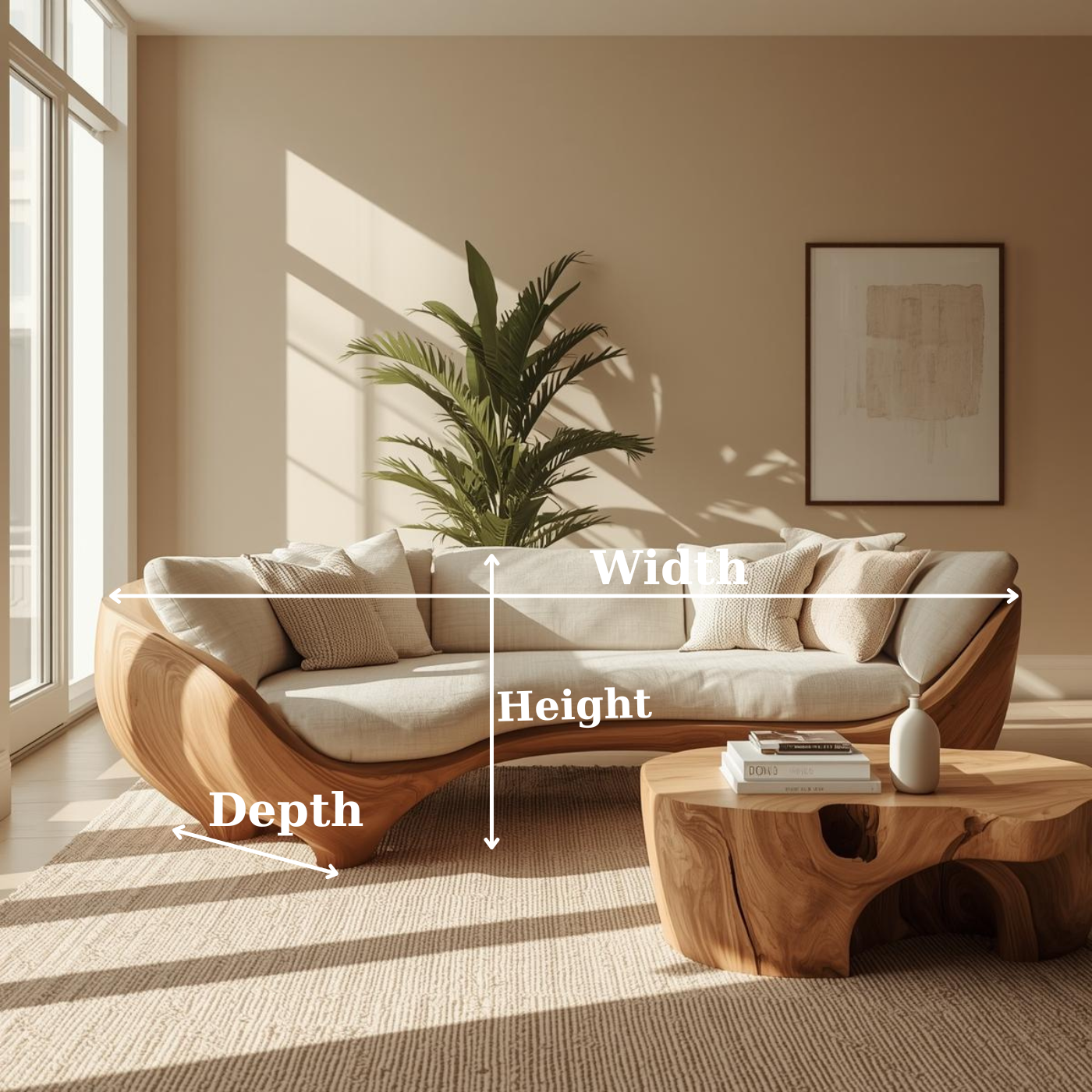 Luxury Curved Solid Wood Sofa with Organic Modern Design