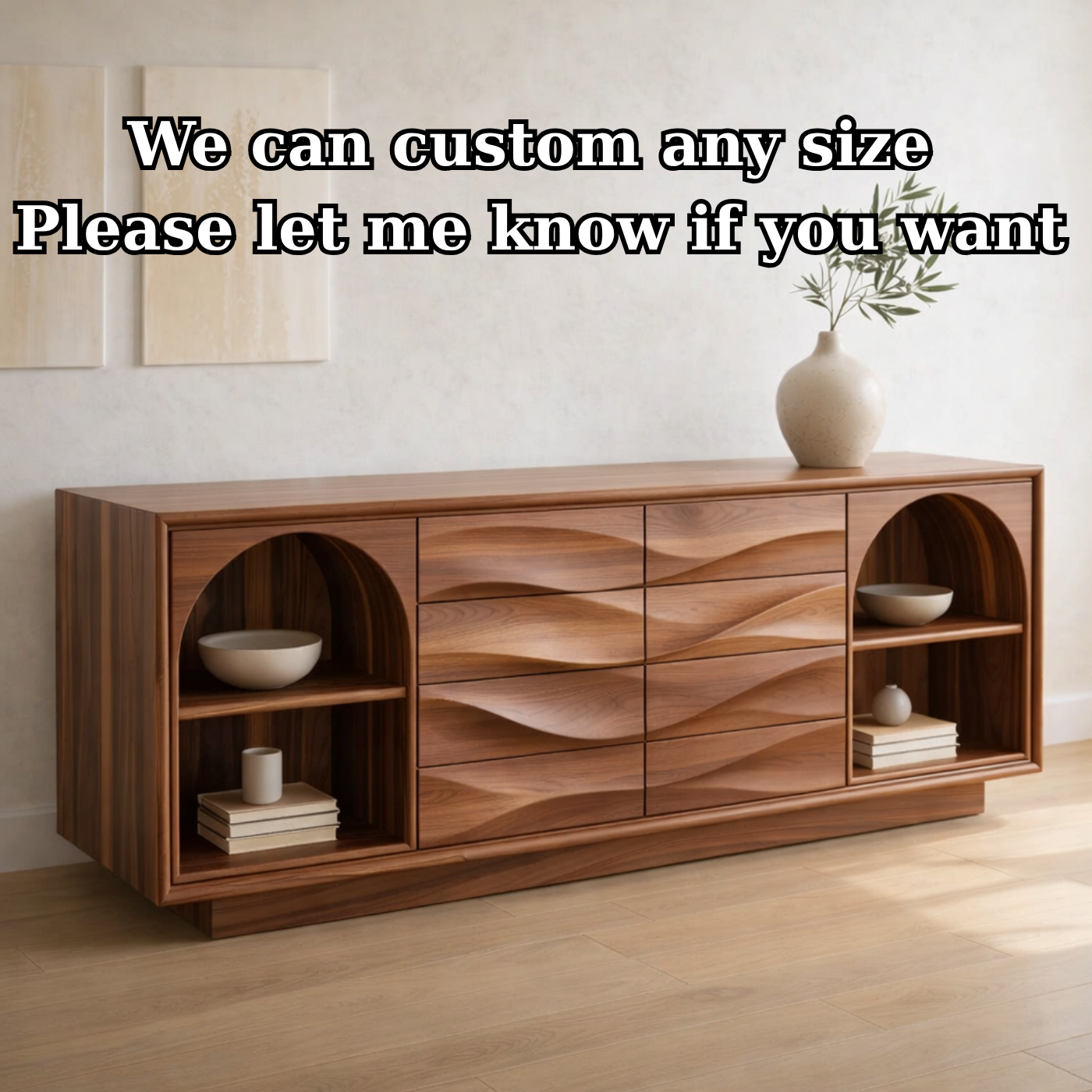 Solid Wood Console Table with Wave Drawer Front and Arched Shelf Storage for Modern Home