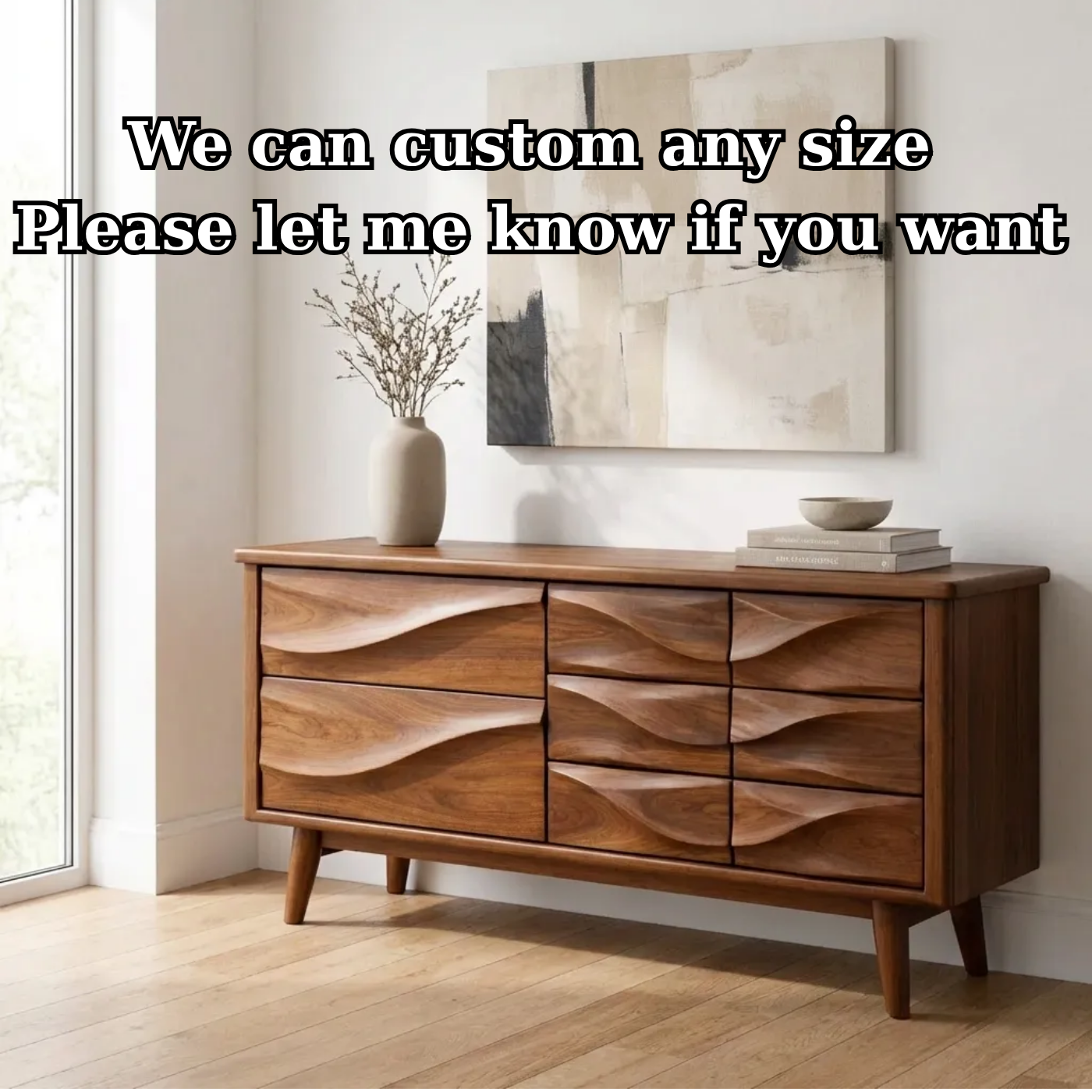 Solid Wood Console Table with Multi Drawer Wave Front Design for Modern Home
